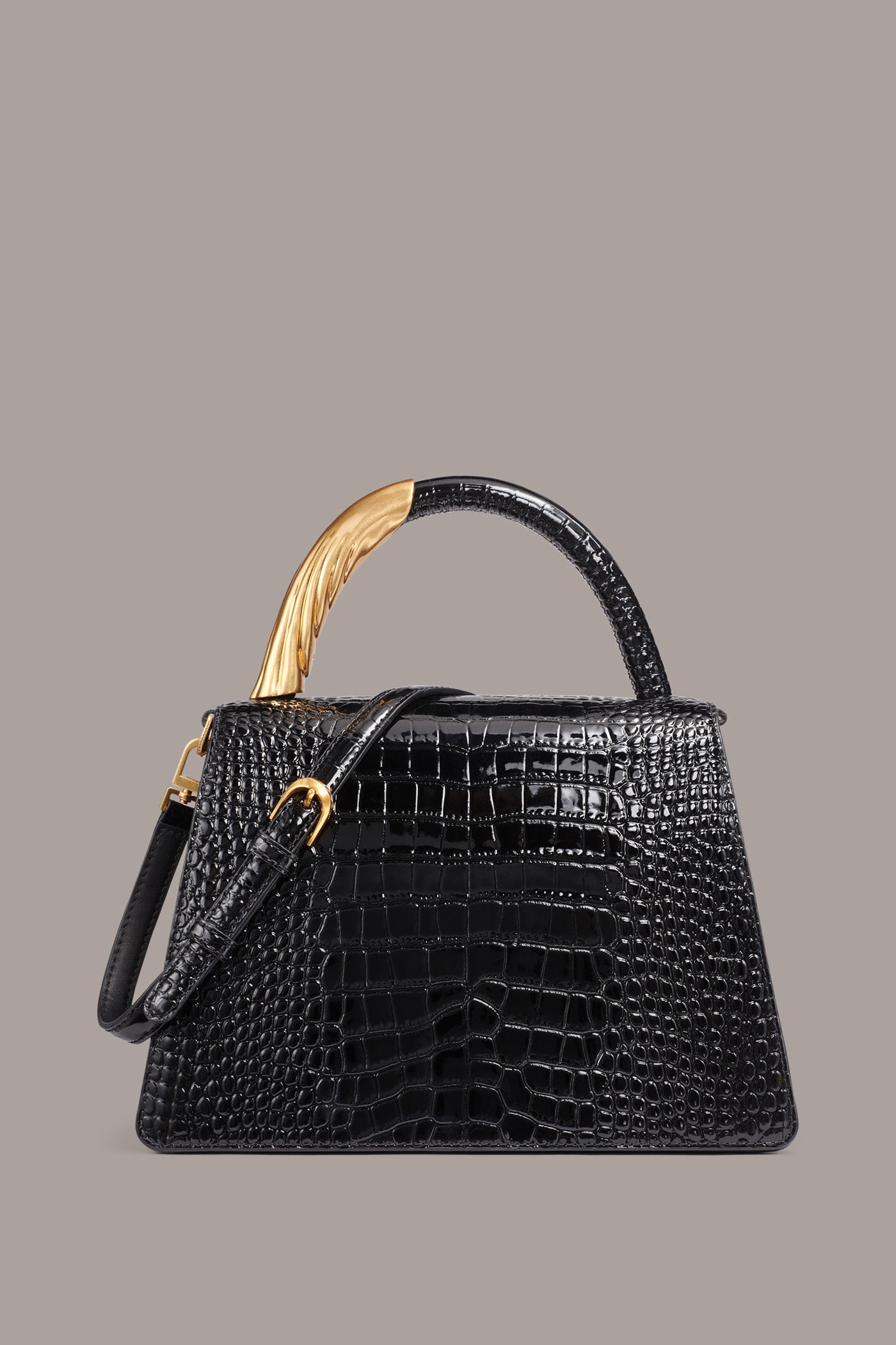 TULLE GOLD TRIMMED CROC EFFECT SATCHEL BAG | View 1 | Bags TULLE GOLD TRIMMED CROC EFFECT SATCHEL BAG | View 1 | Bags
