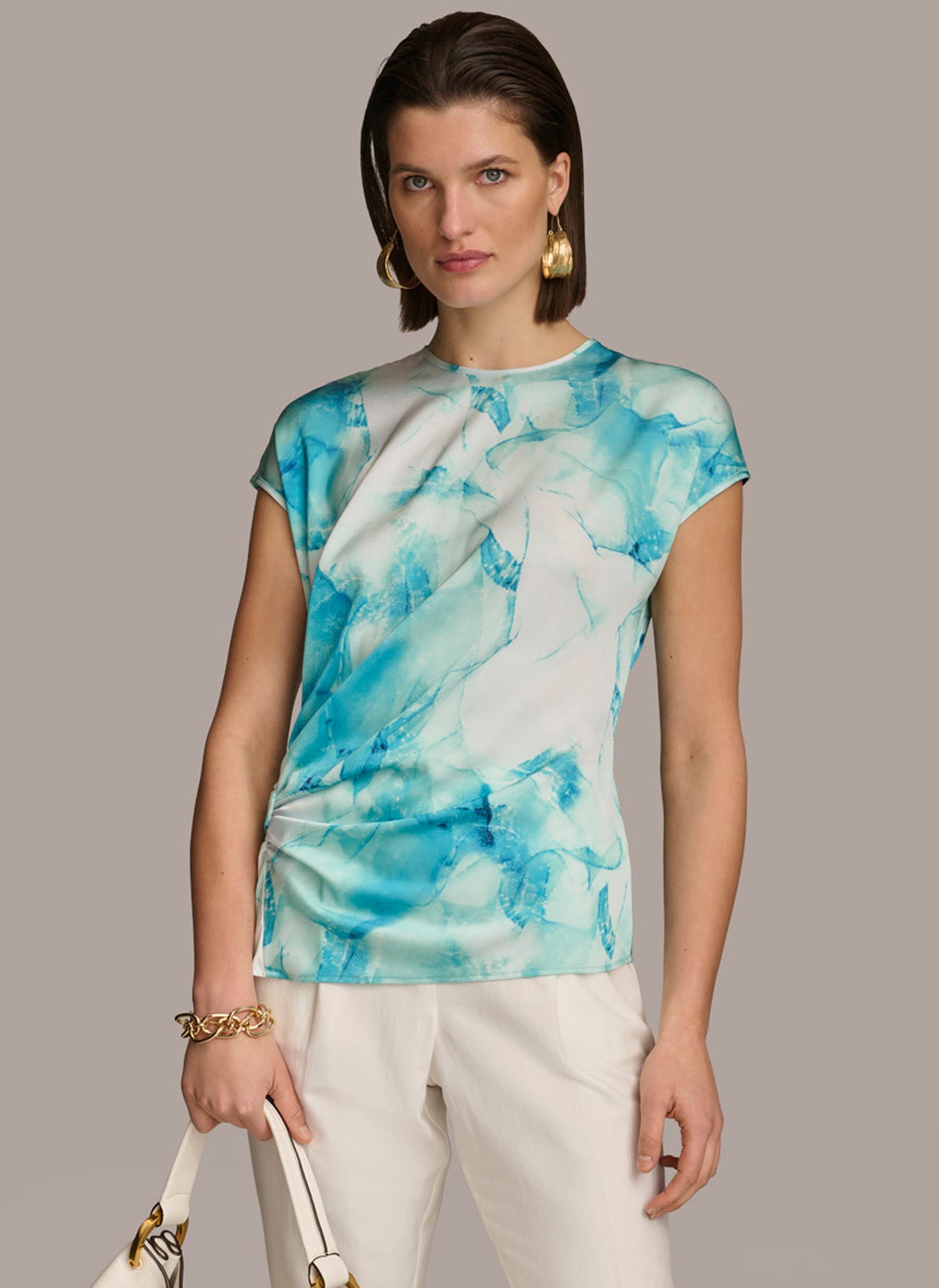 PRINT EXTENDED SHOULDER RUCHED TOP | View 1 | Summer Collection PRINT EXTENDED SHOULDER RUCHED TOP | View 1 | Summer Collection