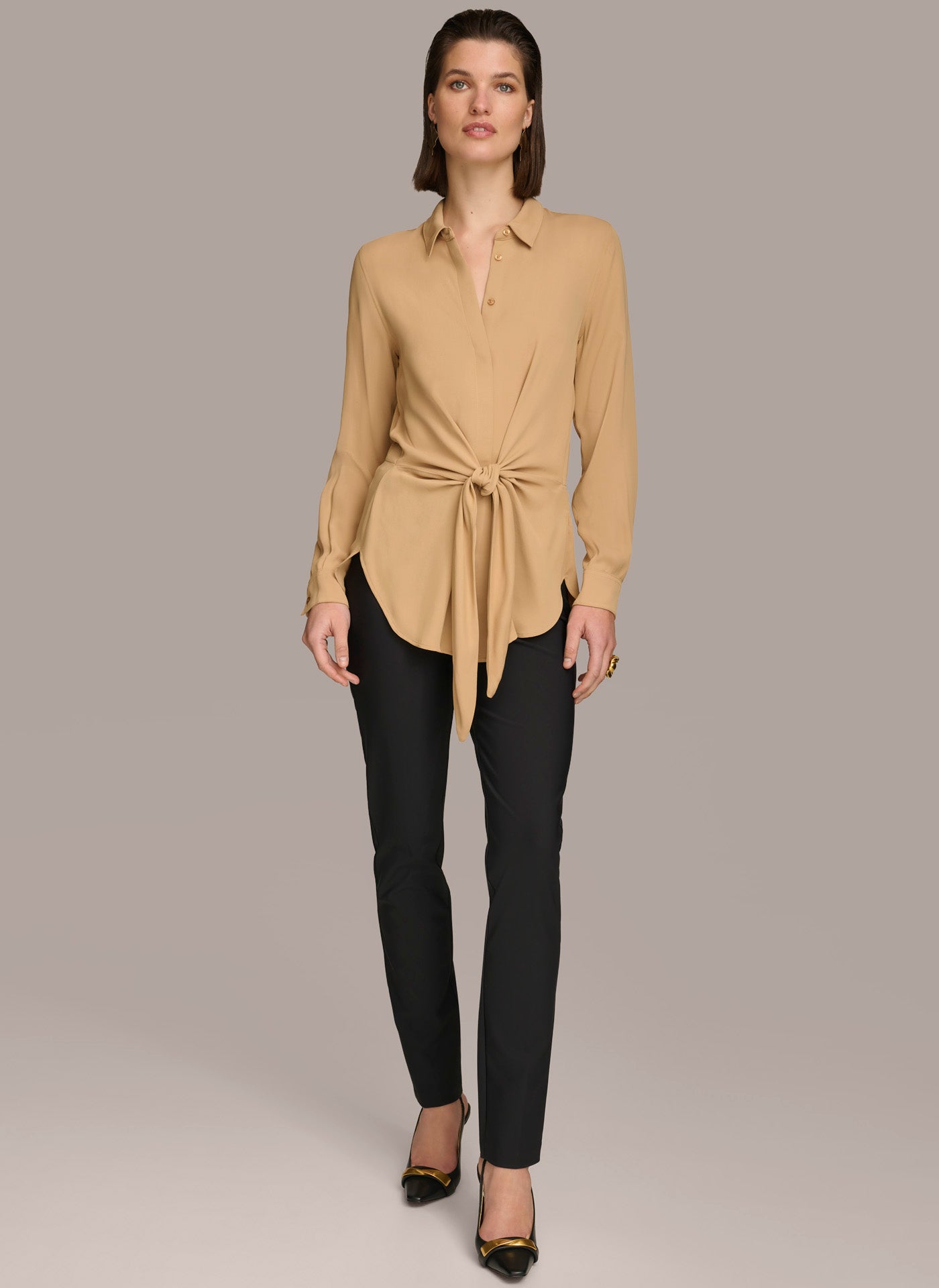 LONG SLEEVE HIGH-LOW WITH TIE AT WAIST