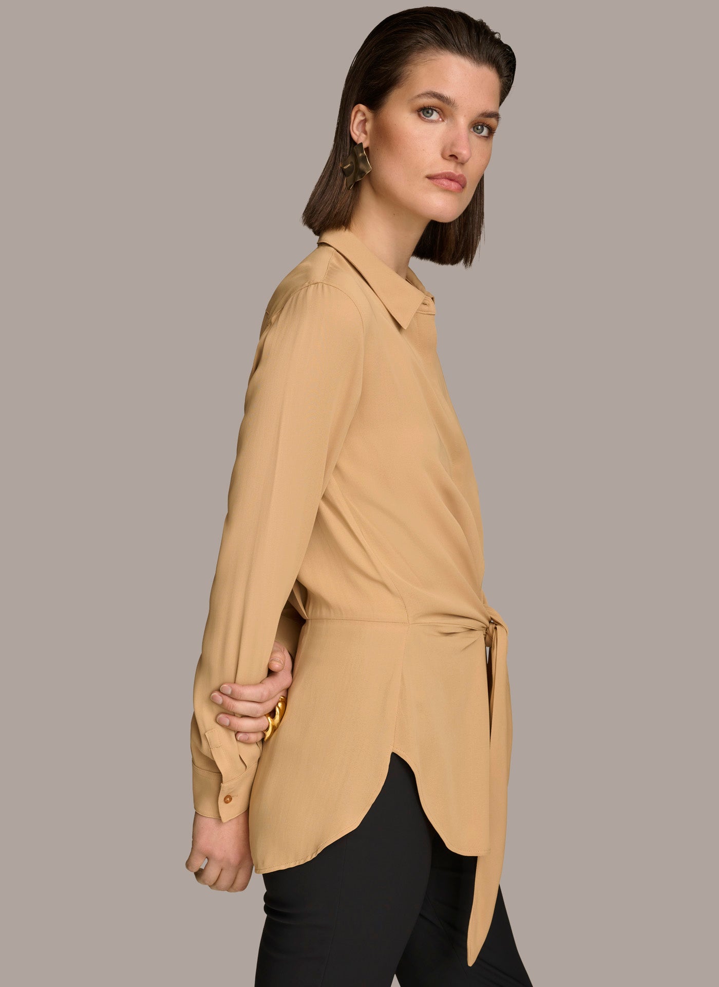 LONG SLEEVE HIGH-LOW WITH TIE AT WAIST