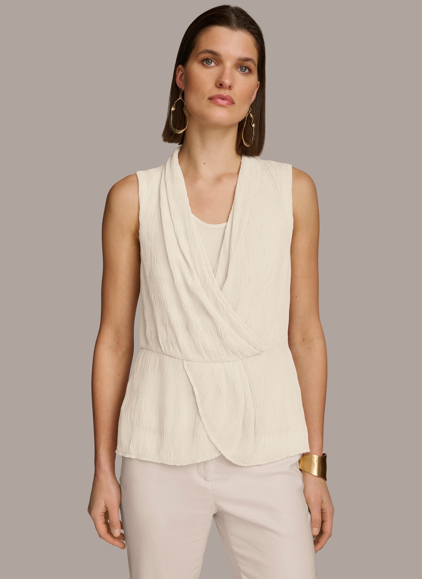 FAUX WRAP PEPLUM TOP | View 1 | Dark Color FAUX WRAP PEPLUM TOP | View 1 | Dark Color