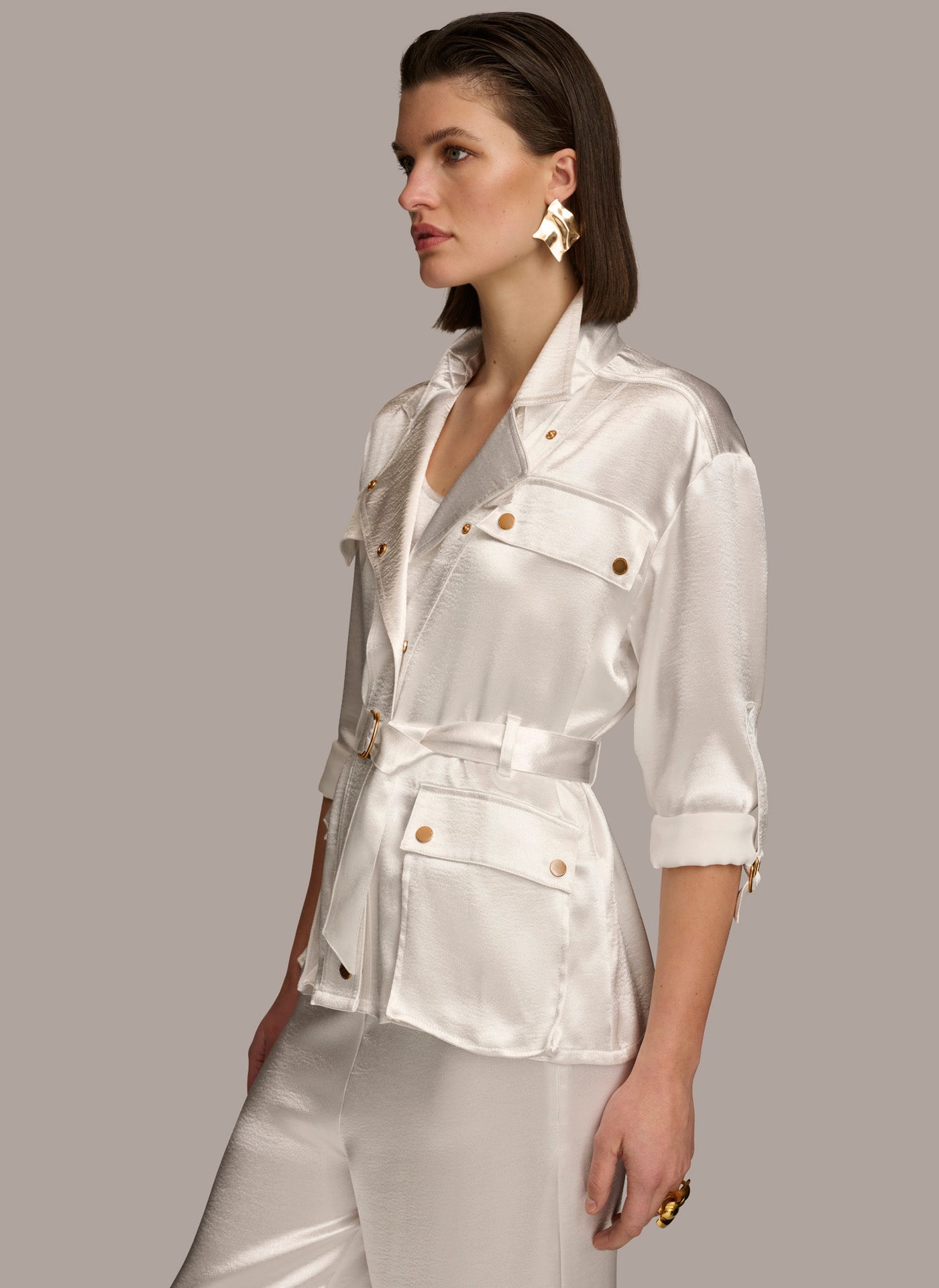 ROLL SLEEVE BELTED JACKET