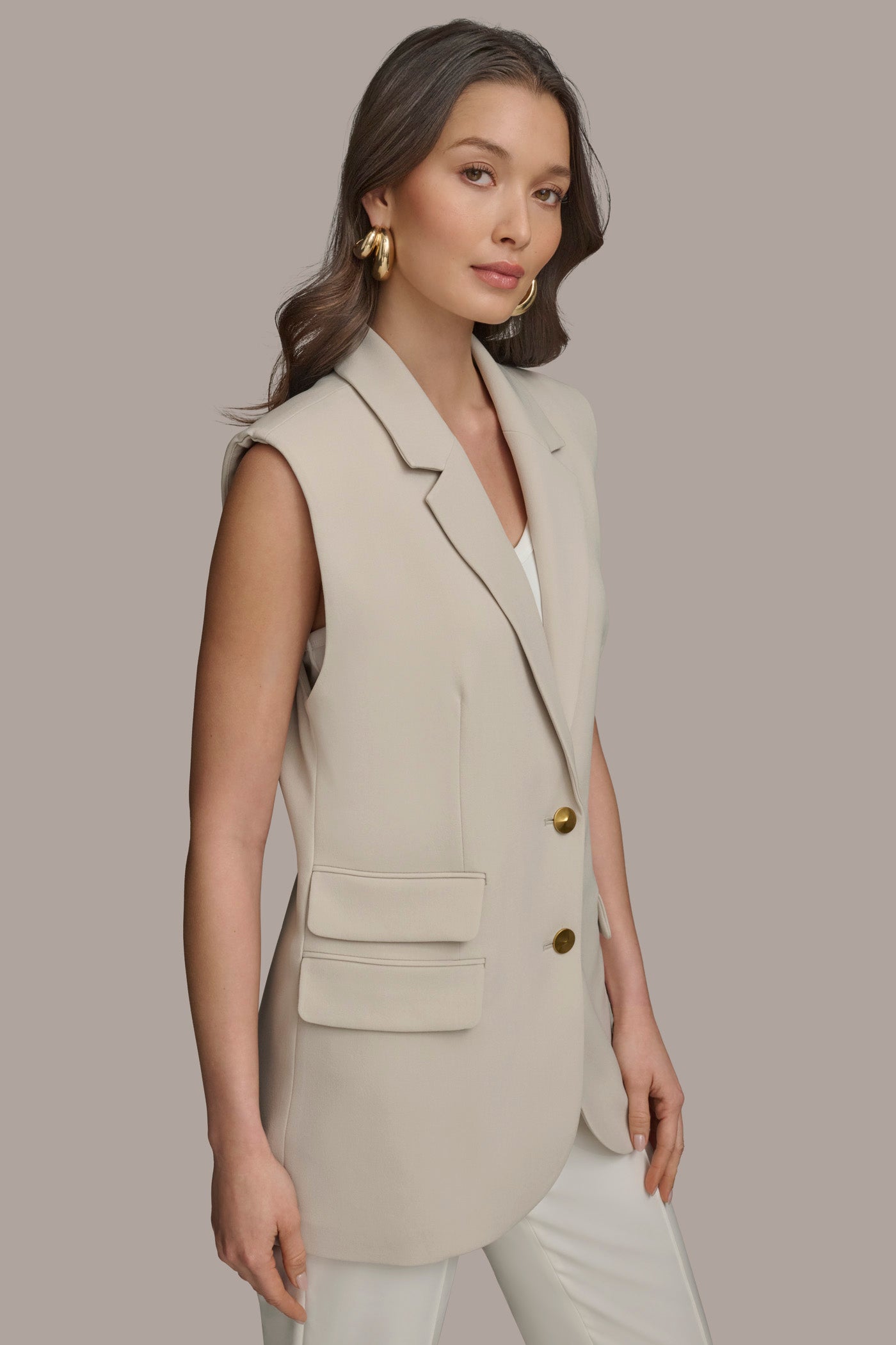 BUTTON VEST WITH POCKET DETAIL VIEW 3 | Suits and Separates BUTTON VEST WITH POCKET DETAIL VIEW 3 | Suits and Separates