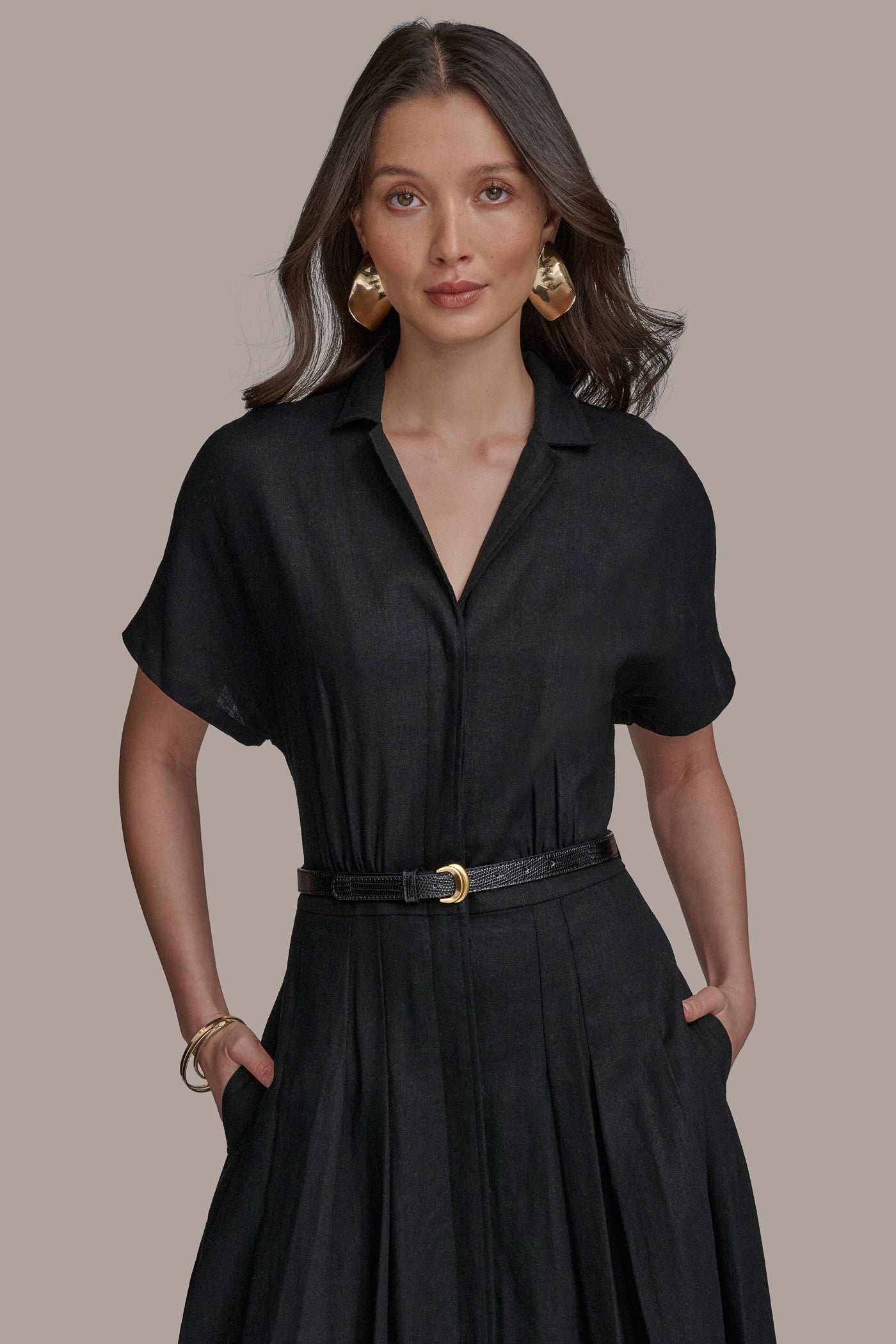 SHIRT DRESS WITH BELT VIEW 4 | Black Dresses SHIRT DRESS WITH BELT VIEW 4 | Black Dresses
