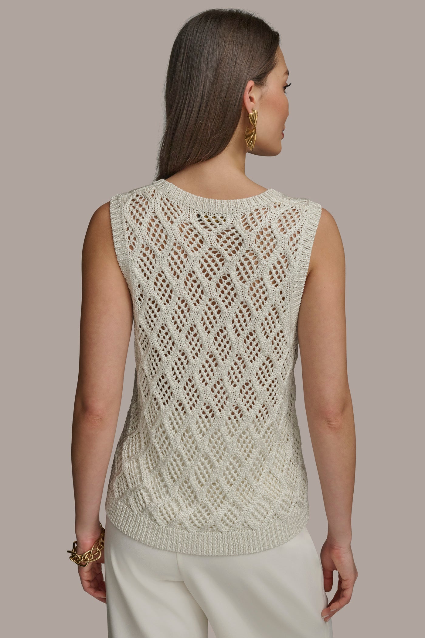 DIAMOND PATTERN CREW NECK TOP | View 2 | Suits and Separates DIAMOND PATTERN CREW NECK TOP | View 2 | Suits and Separates