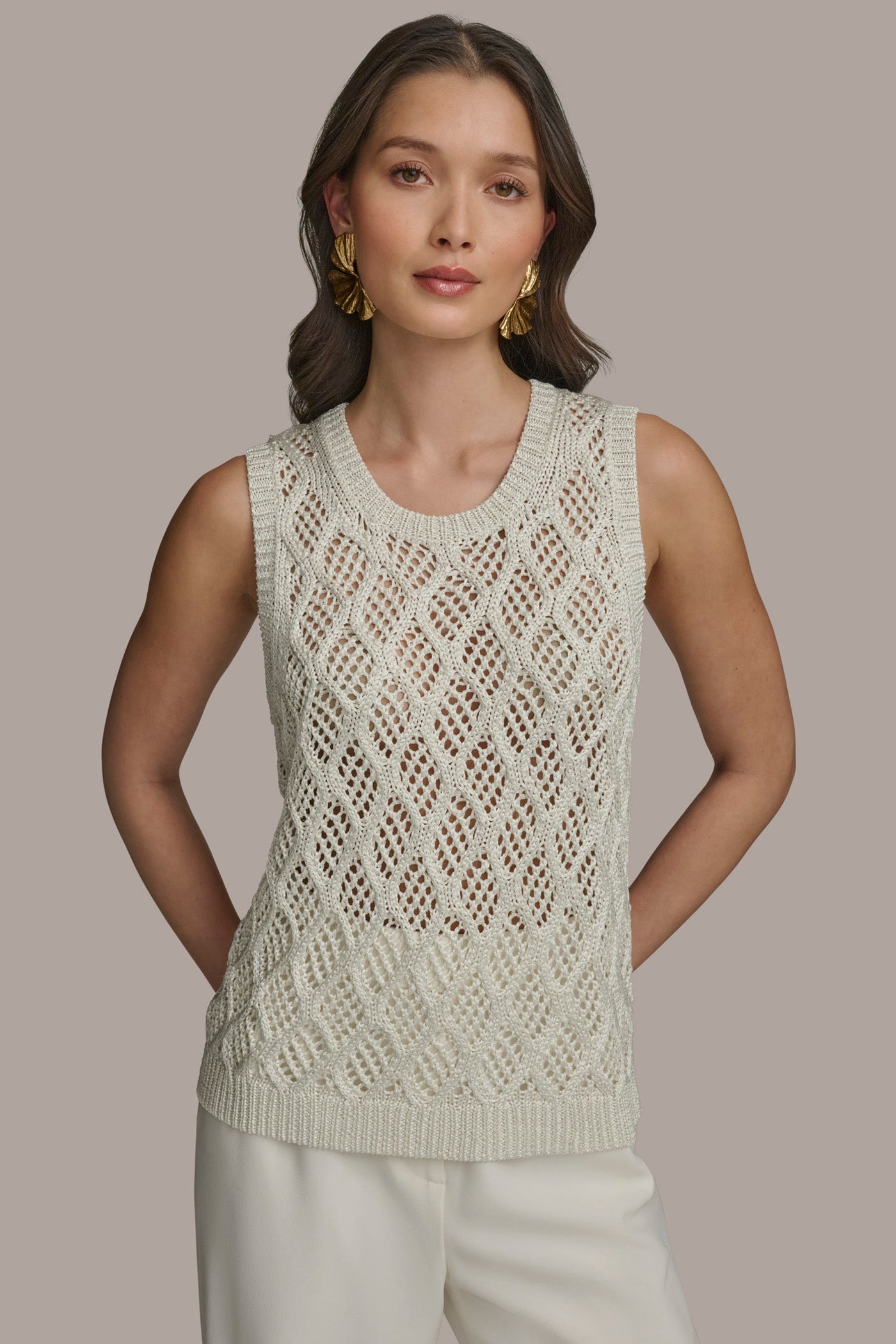 DIAMOND PATTERN CREW NECK TOP | View 1 | Suits and Separates DIAMOND PATTERN CREW NECK TOP | View 1 | Suits and Separates