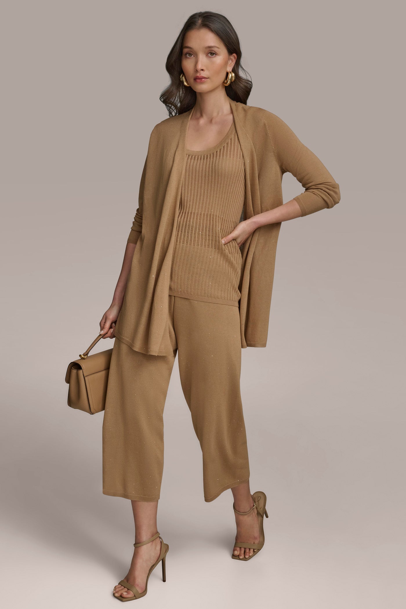 LONG SLEEVE RIB OPEN CARDIGAN VIEW 4 | Suits and Separates LONG SLEEVE RIB OPEN CARDIGAN VIEW 4 | Suits and Separates