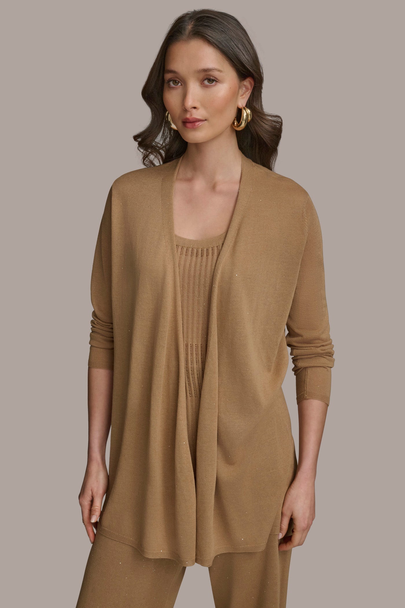 LONG SLEEVE RIB OPEN CARDIGAN | View 1 | Suits and Separates LONG SLEEVE RIB OPEN CARDIGAN | View 1 | Suits and Separates