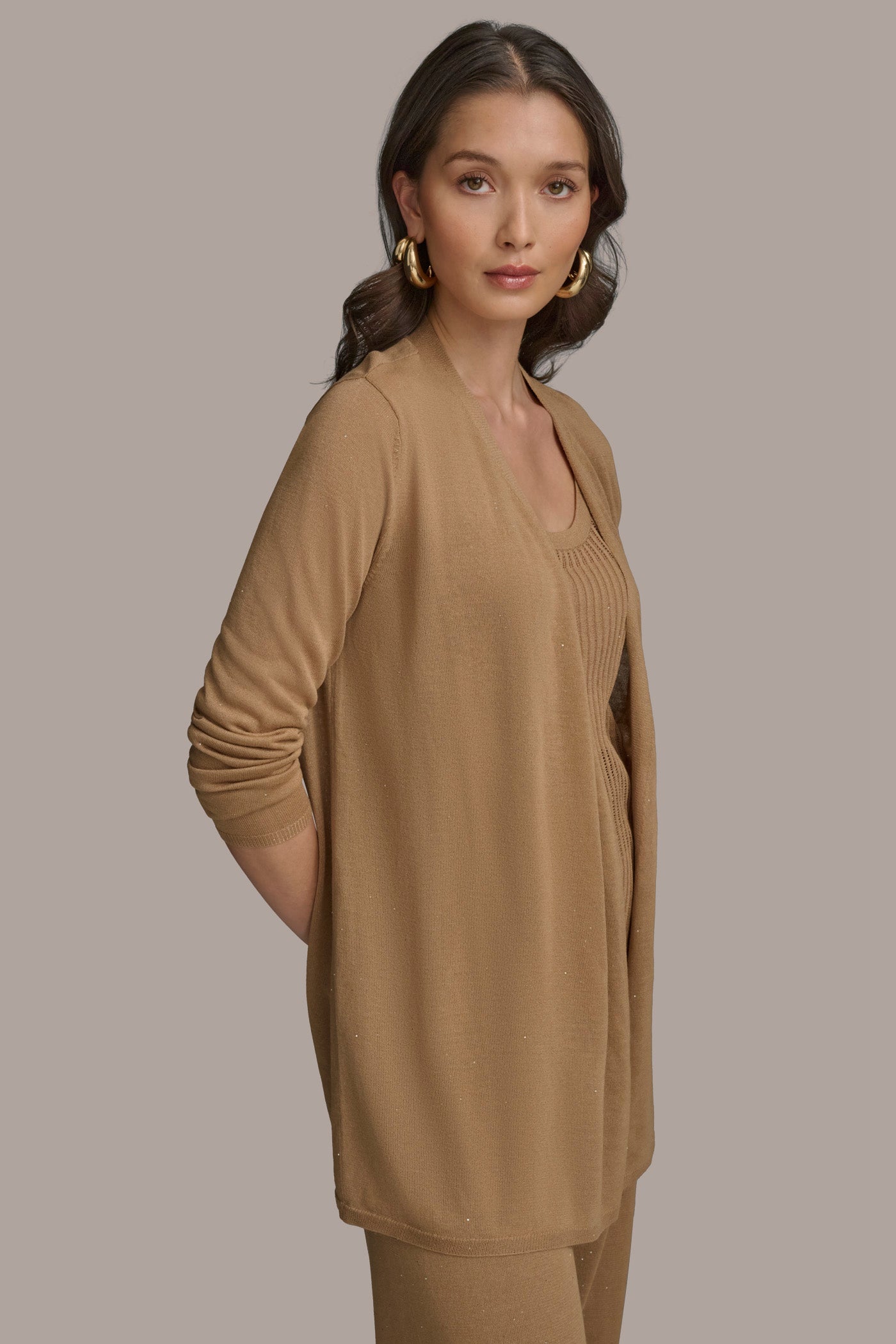 LONG SLEEVE RIB OPEN CARDIGAN VIEW 5 | Suits and Separates LONG SLEEVE RIB OPEN CARDIGAN VIEW 5 | Suits and Separates
