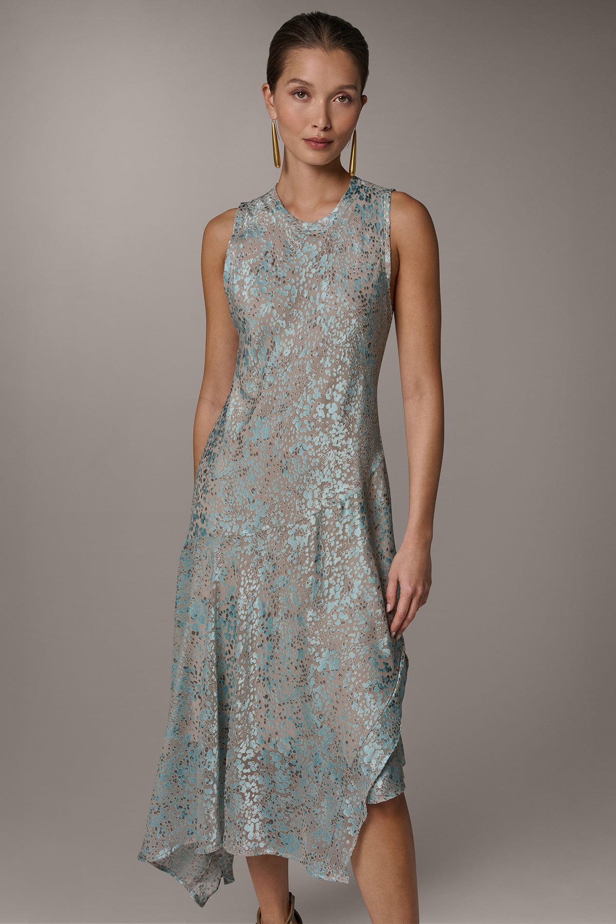 Sleeveless Midi Fit And Flare Dress | Asymmetrical | Donna Karan Sleeveless Midi Fit And Flare Dress | Asymmetrical | Donna Karan