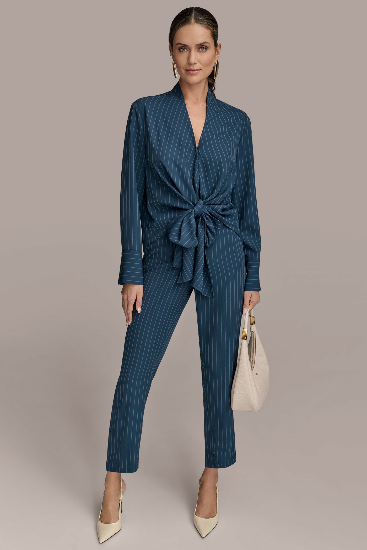 TIE-FRONT PINSTRIPE HIGH-LOW BLOUSE VIEW 5 | Suits and Separates TIE-FRONT PINSTRIPE HIGH-LOW BLOUSE VIEW 5 | Suits and Separates
