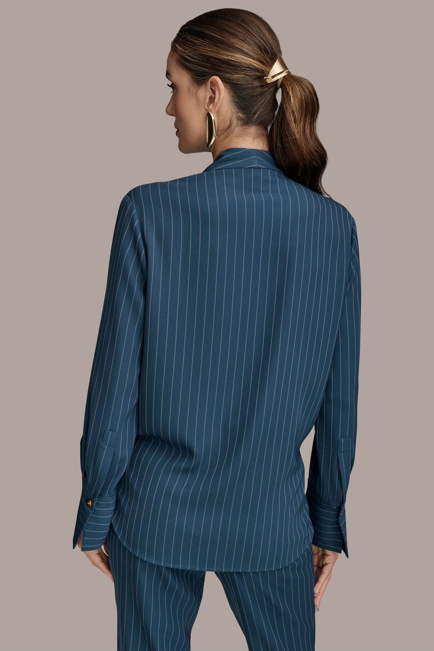 TIE-FRONT PINSTRIPE HIGH-LOW BLOUSE | View 2 | Tops & Sweaters TIE-FRONT PINSTRIPE HIGH-LOW BLOUSE | View 2 | Tops & Sweaters