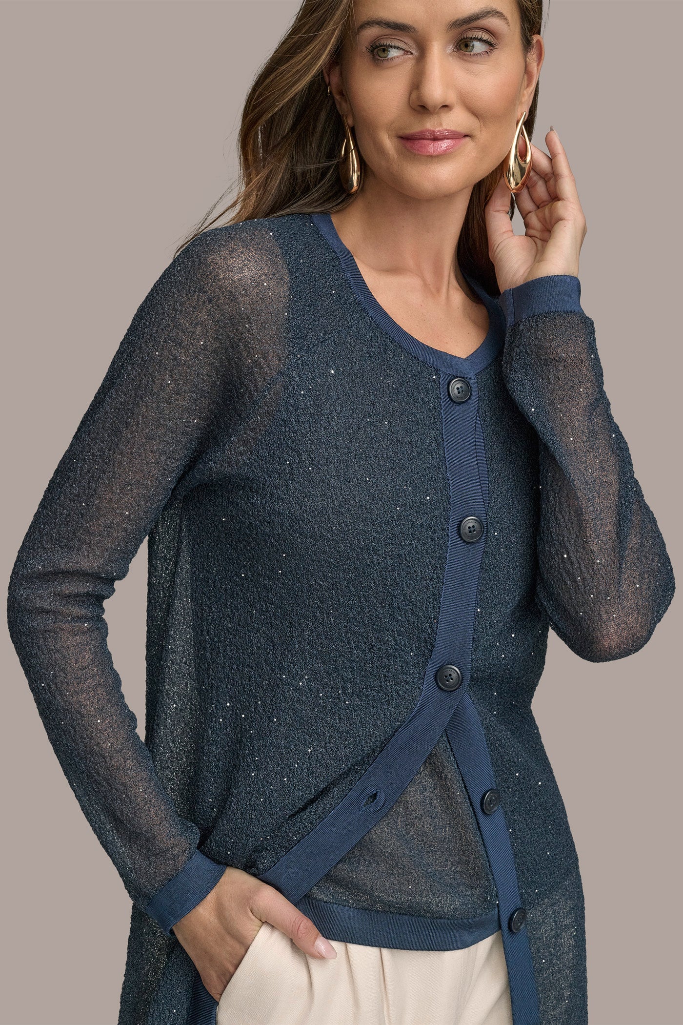 LONG SEQUINED BOUCLÉ KNIT CARDIGAN VIEW 8 | Suits and Separates LONG SEQUINED BOUCLÉ KNIT CARDIGAN VIEW 8 | Suits and Separates