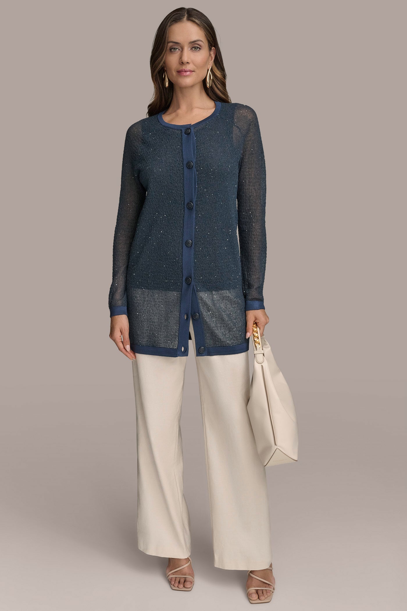 LONG SEQUINED BOUCLÉ KNIT CARDIGAN VIEW 7 | Suits and Separates LONG SEQUINED BOUCLÉ KNIT CARDIGAN VIEW 7 | Suits and Separates