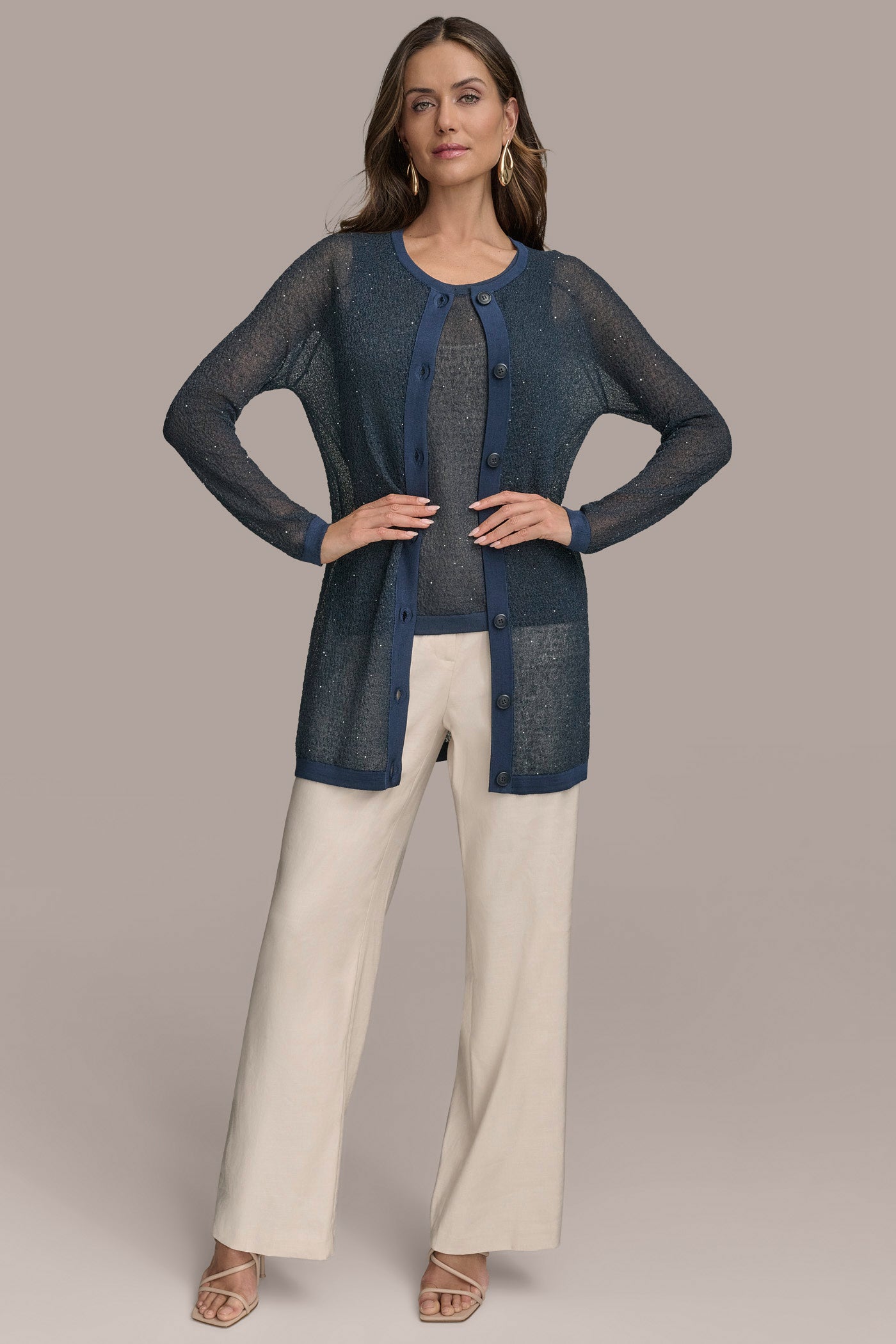 LONG SEQUINED BOUCLÉ KNIT CARDIGAN VIEW 6 | Suits and Separates LONG SEQUINED BOUCLÉ KNIT CARDIGAN VIEW 6 | Suits and Separates