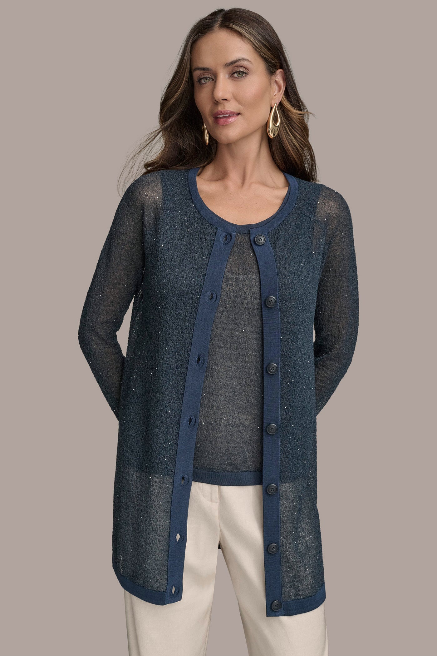 LONG SEQUINED BOUCLÉ KNIT CARDIGAN VIEW 5 | Suits and Separates LONG SEQUINED BOUCLÉ KNIT CARDIGAN VIEW 5 | Suits and Separates