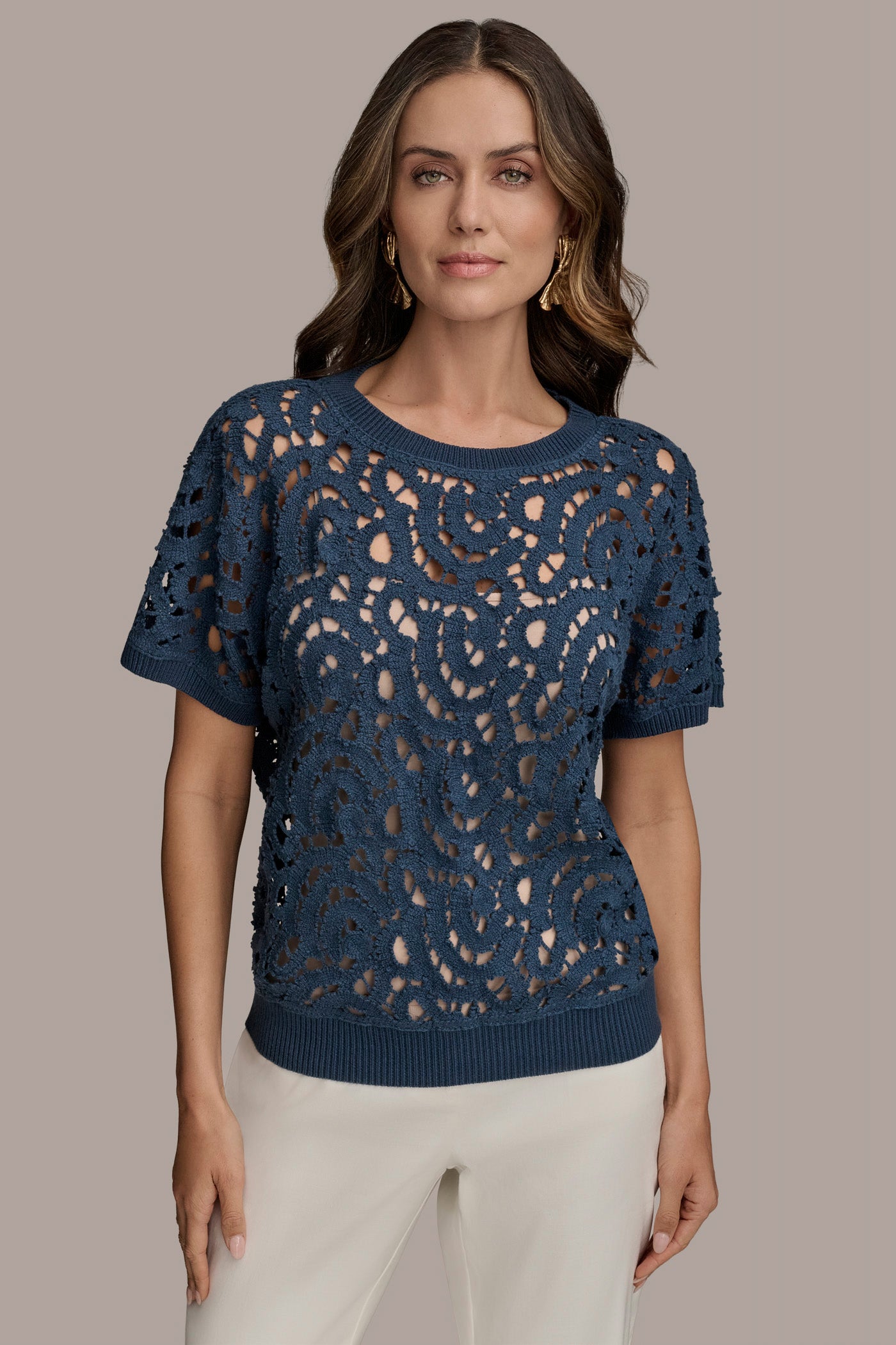 DROP SHOULDER CROCHET KNIT SWEATER | View 1 | New Arrivals DROP SHOULDER CROCHET KNIT SWEATER | View 1 | New Arrivals