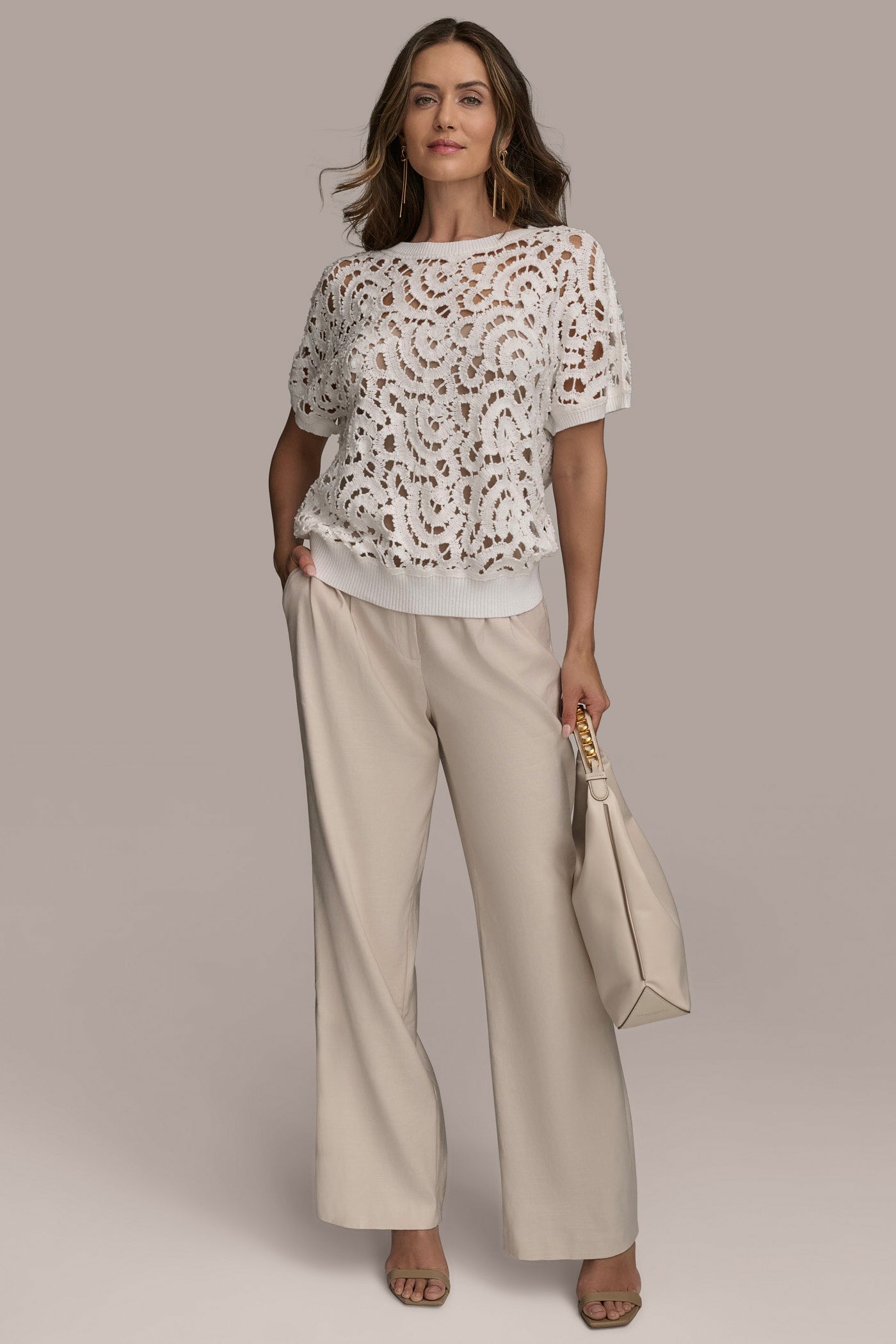 DROP SHOULDER CROCHET KNIT SWEATER VIEW 4 | Tops DROP SHOULDER CROCHET KNIT SWEATER VIEW 4 | Tops