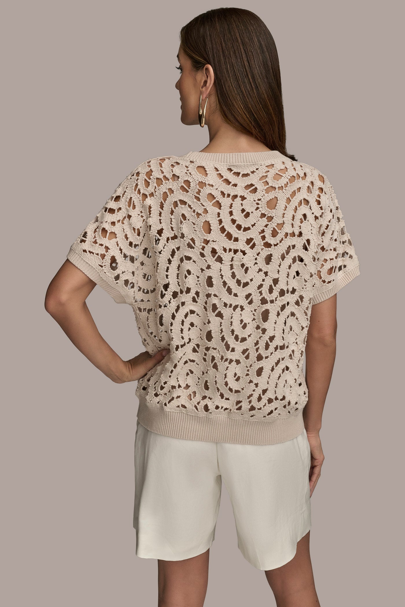 DROP SHOULDER CROCHET KNIT SWEATER | View 2 DROP SHOULDER CROCHET KNIT SWEATER | View 2