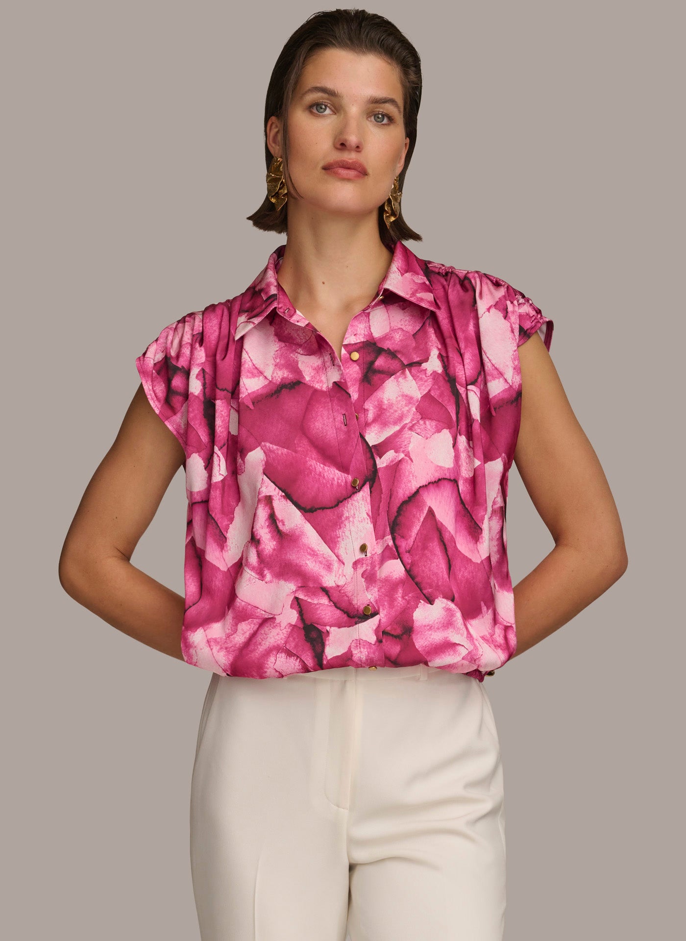 PRINT CINCHED SHOULDER BLOUSE | View 1 | Summer Collection PRINT CINCHED SHOULDER BLOUSE | View 1 | Summer Collection