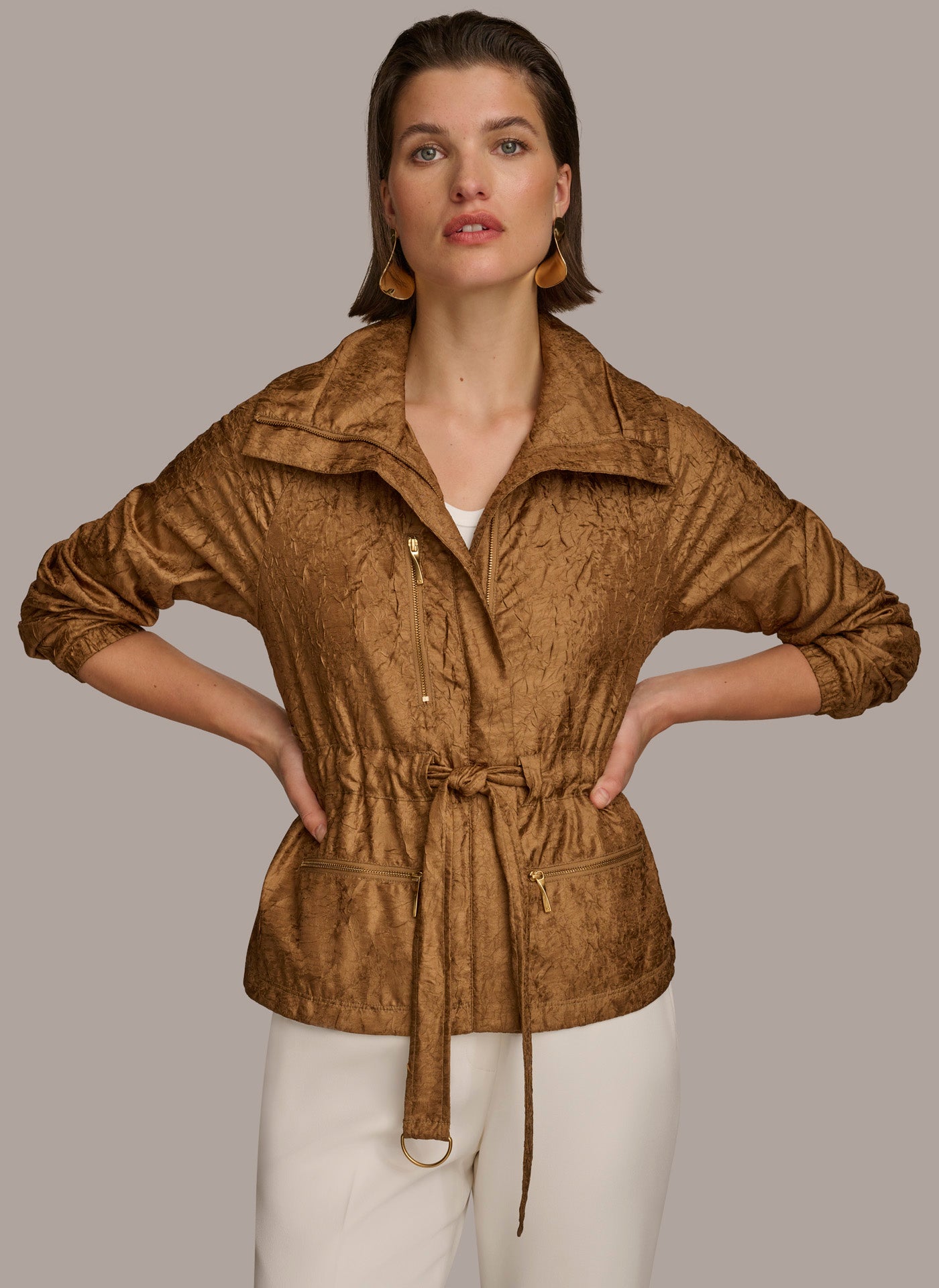 TEXTURE BELTED WRAP JACKET