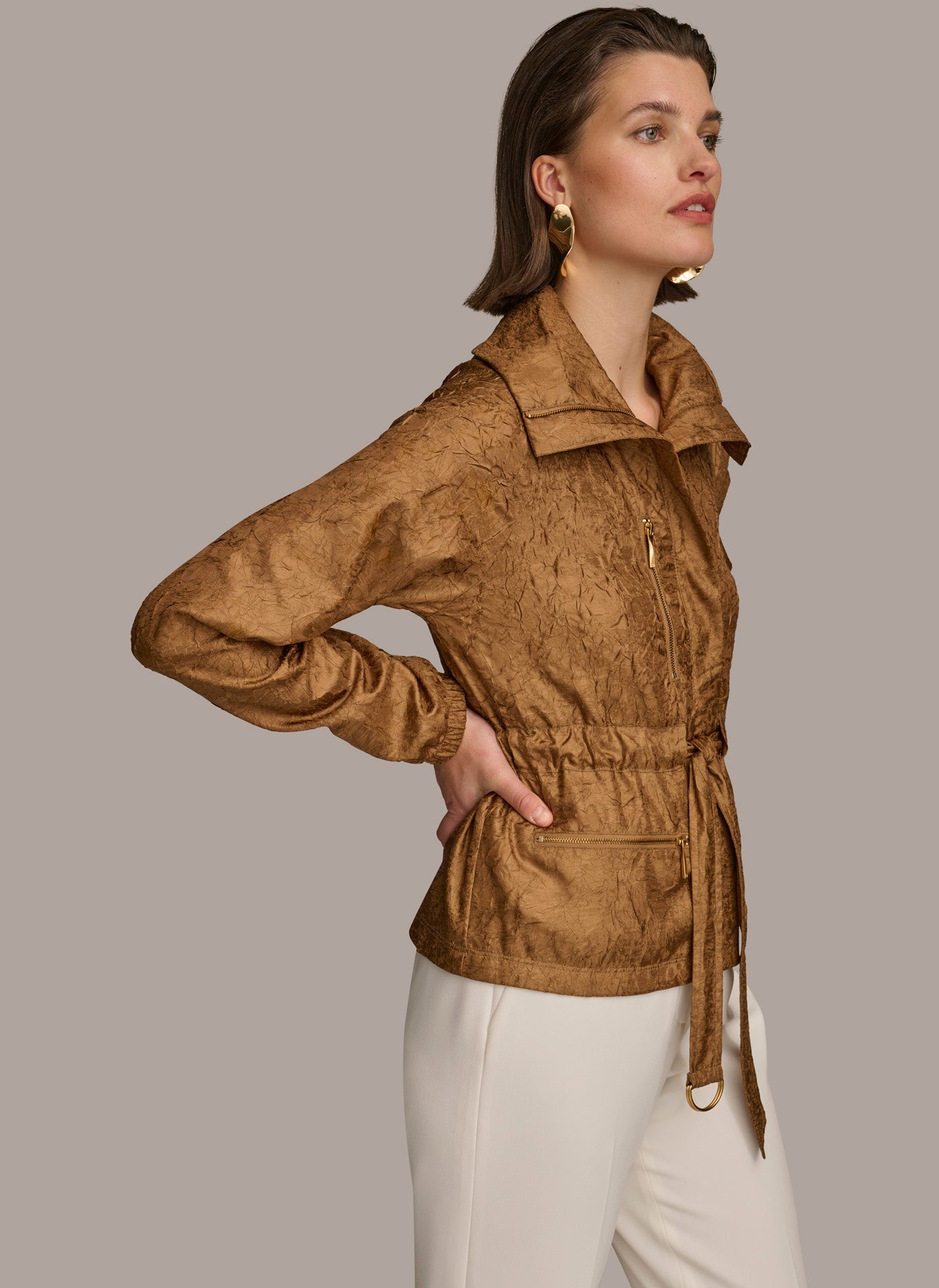 TEXTURE BELTED WRAP JACKET