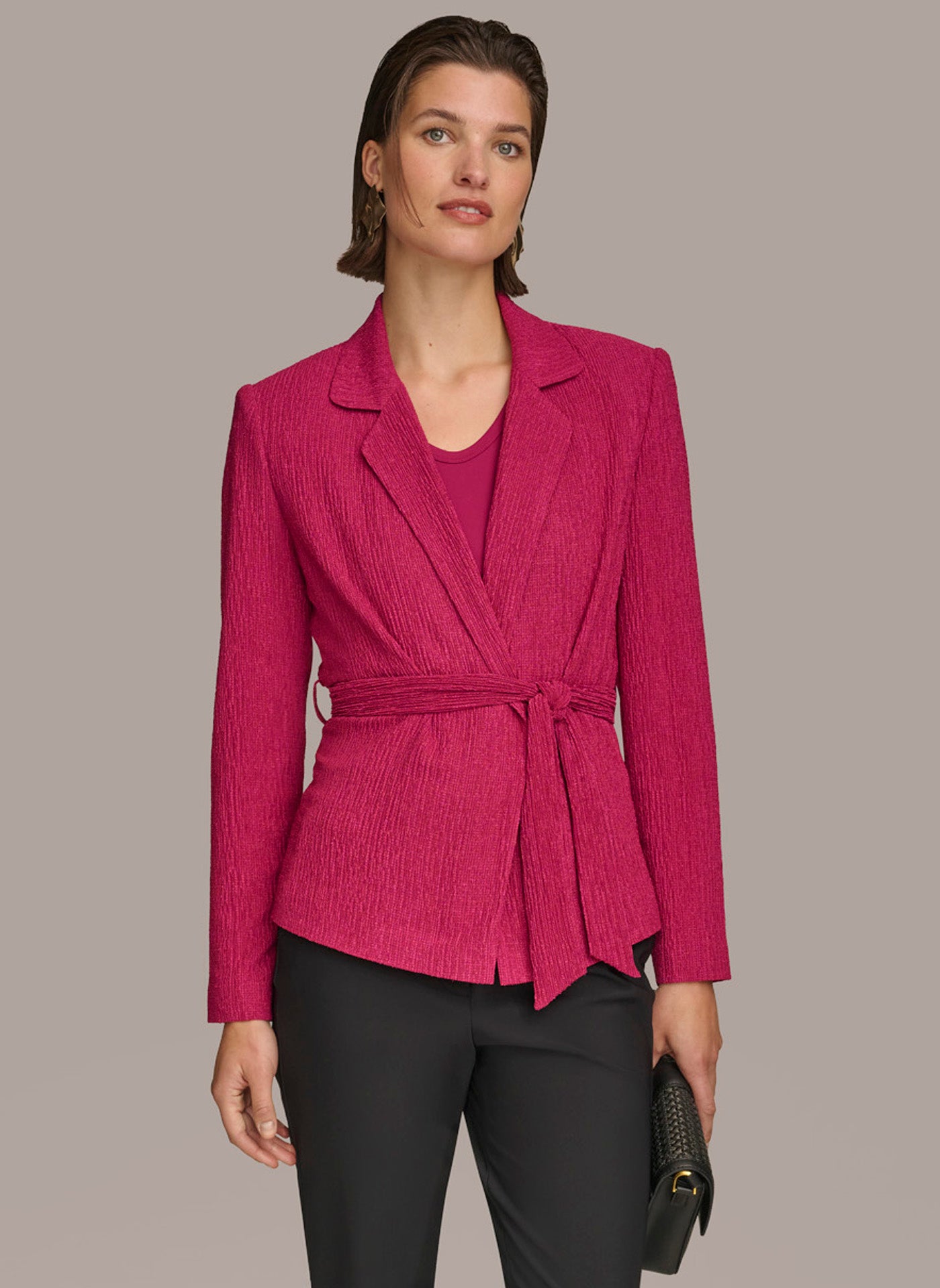 TEXTURE BELTED WRAP JACKET | View 1 | Products TEXTURE BELTED WRAP JACKET | View 1 | Products