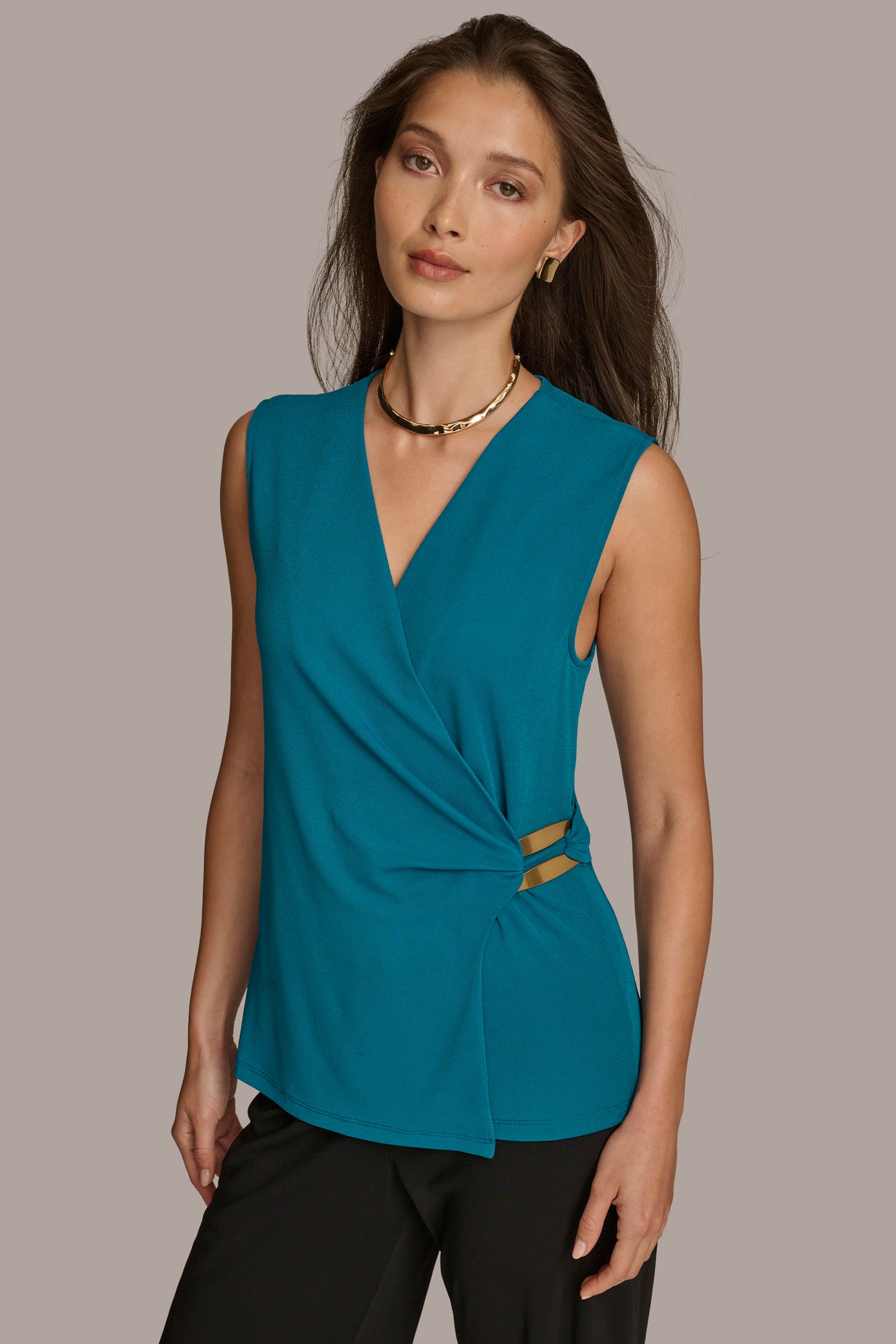 FAUX WRAP TOP WITH BRUSHED HARDWARE DETAIL | View 1 | Sale Tops and Sweaters FAUX WRAP TOP WITH BRUSHED HARDWARE DETAIL | View 1 | Sale Tops and Sweaters