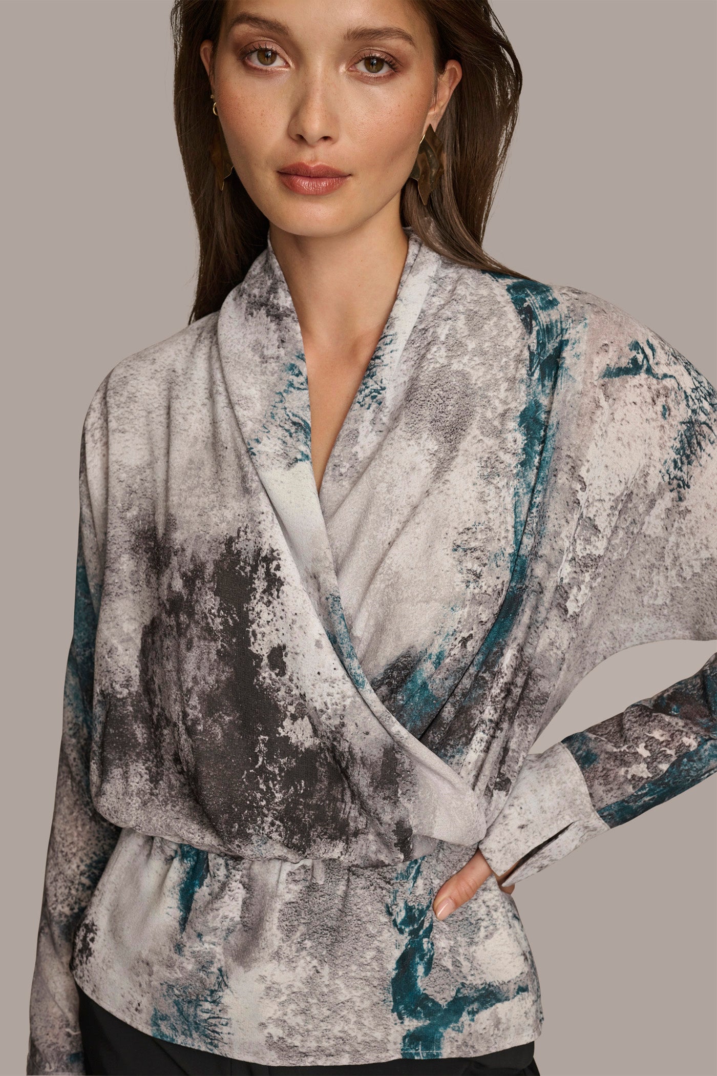PRINTED FAUX WRAP BLOUSE VIEW 4 PRINTED FAUX WRAP BLOUSE VIEW 4