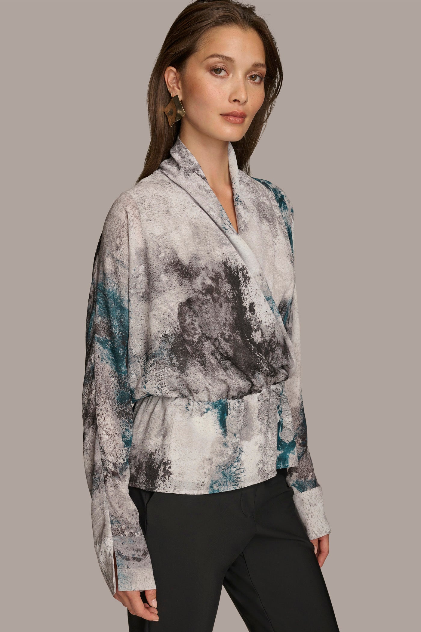 PRINTED FAUX WRAP BLOUSE VIEW 3 PRINTED FAUX WRAP BLOUSE VIEW 3