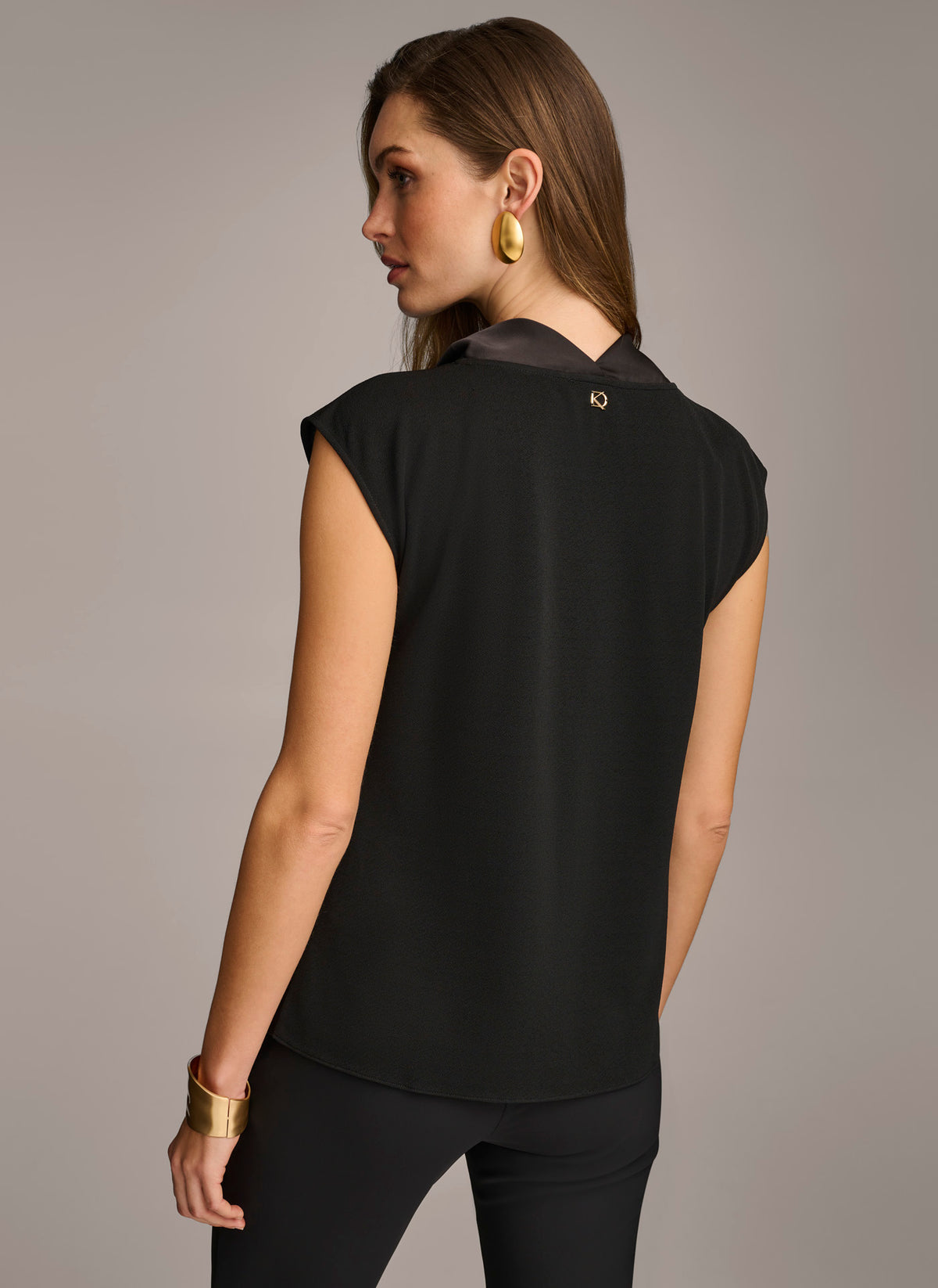 Débardeur Sans Manches LOFT Col Châle Imprimé Noir Et Crème - Taille S - Occasion Très Bon État