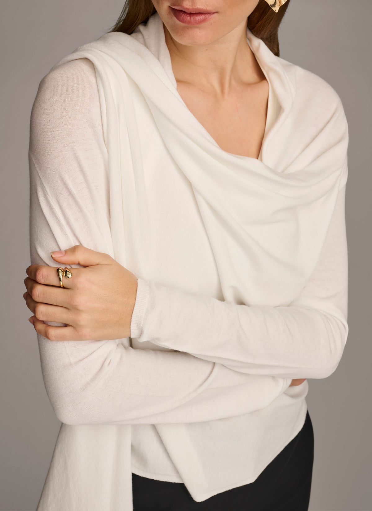 Long Sleeve Drape Cardigan | Cardigan | Donna Karan