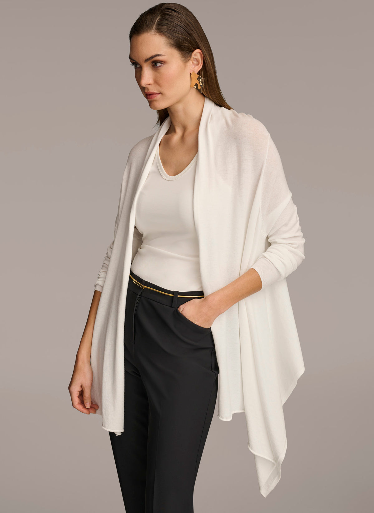 Long Sleeve Drape Cardigan | Cardigan | Donna Karan