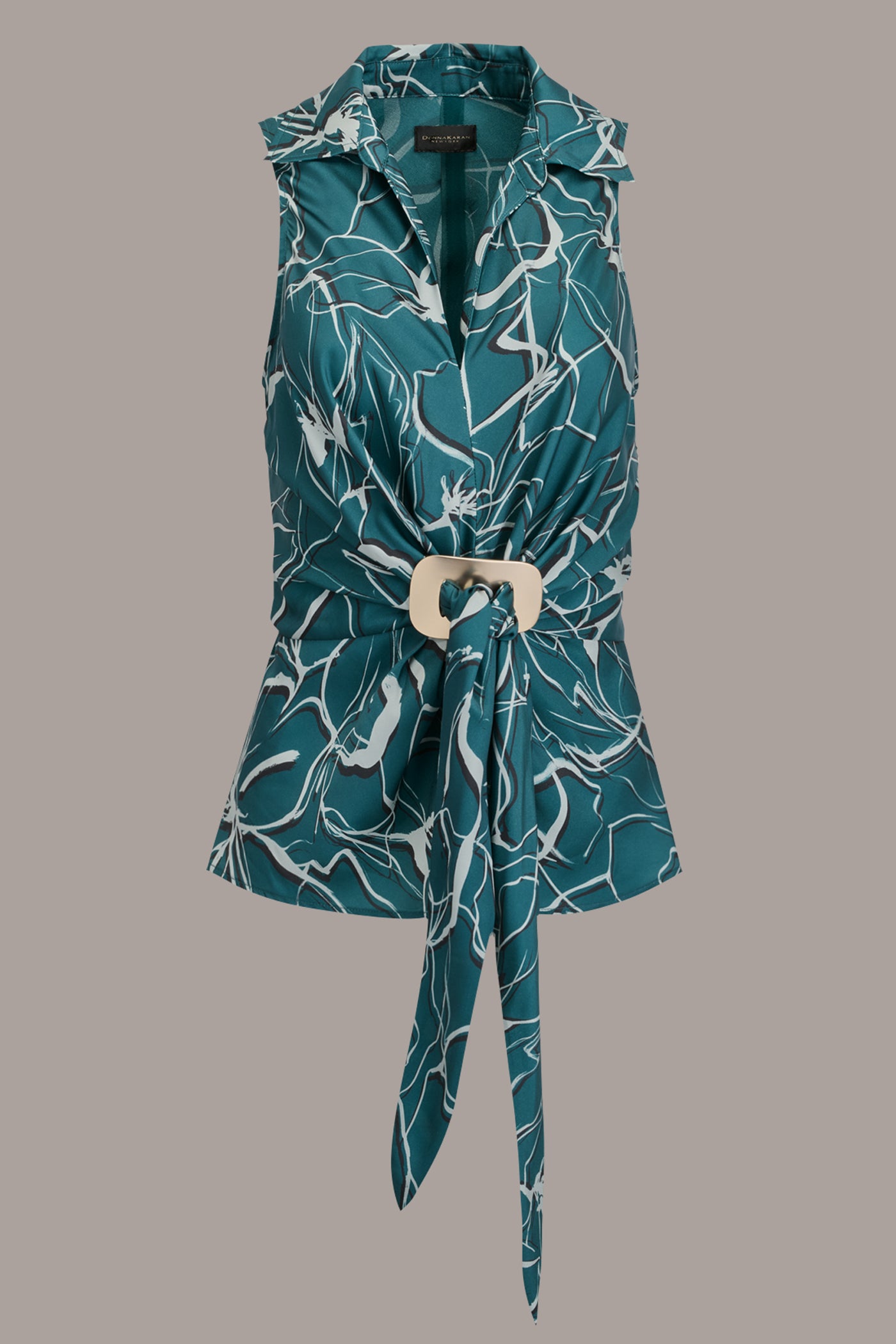 PRINTED SLEEVELESS FAUX WRAP TOP WITH HARDWARE VIEW 7 | Included in discounts PRINTED SLEEVELESS FAUX WRAP TOP WITH HARDWARE VIEW 7 | Included in discounts