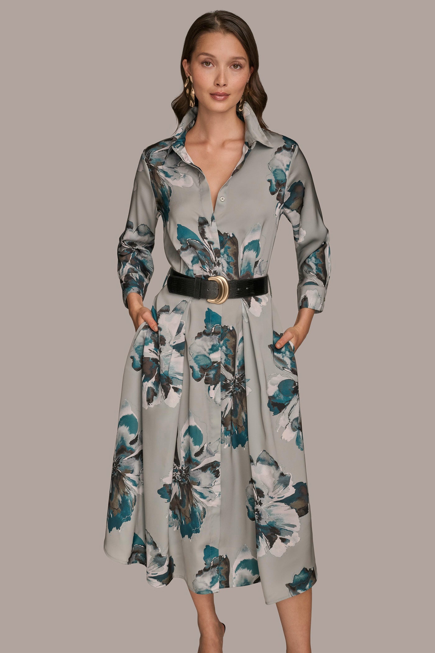 BELTED FLORAL MIDI SHIRT DRESS VIEW 4 BELTED FLORAL MIDI SHIRT DRESS VIEW 4