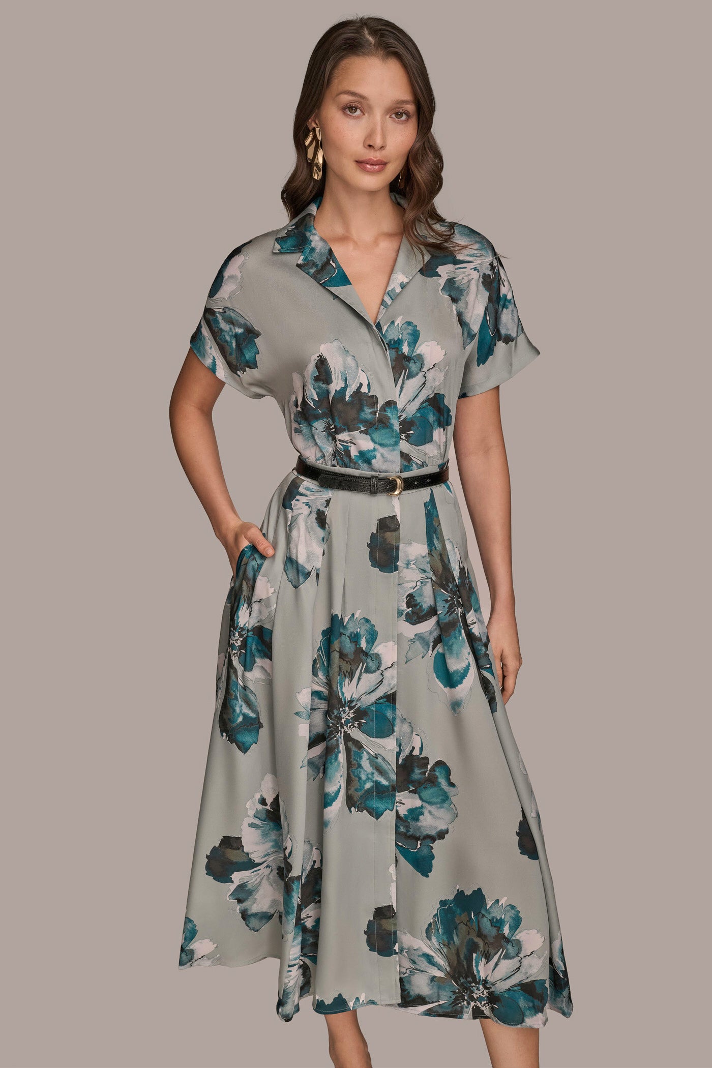 BELTED PRINTED MIDI SHIRT DRESS VIEW 4 BELTED PRINTED MIDI SHIRT DRESS VIEW 4
