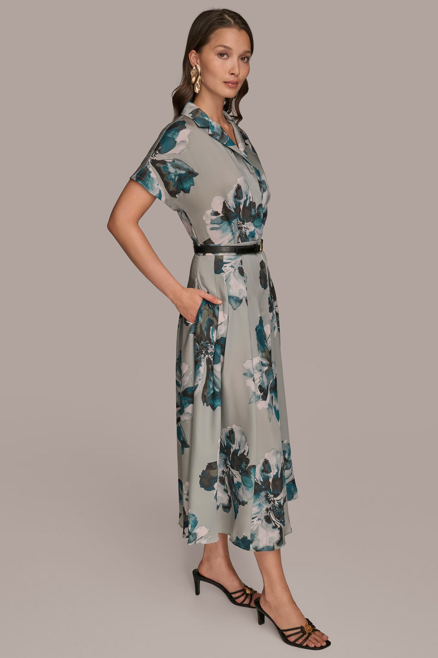 BELTED PRINTED MIDI SHIRT DRESS VIEW 3 BELTED PRINTED MIDI SHIRT DRESS VIEW 3