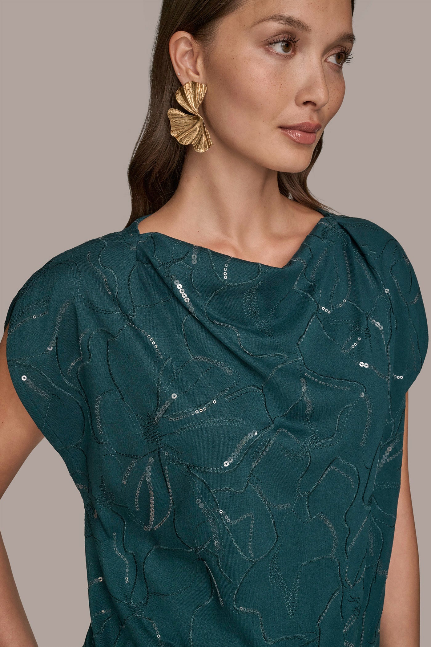 SHORT SLEEVE COWL-NECK SEQUIN TOP VIEW 5 SHORT SLEEVE COWL-NECK SEQUIN TOP VIEW 5