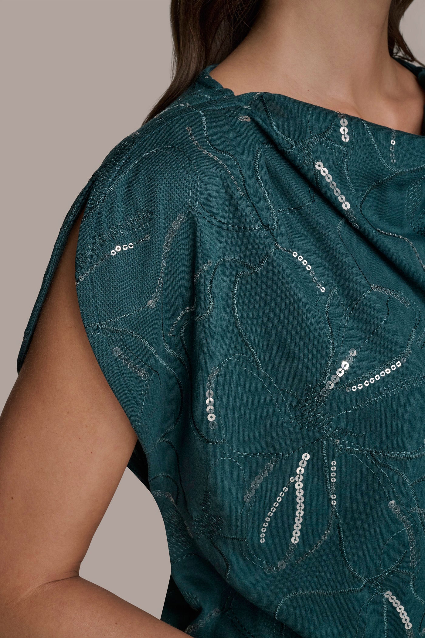 SHORT SLEEVE COWL-NECK SEQUIN TOP VIEW 4 SHORT SLEEVE COWL-NECK SEQUIN TOP VIEW 4
