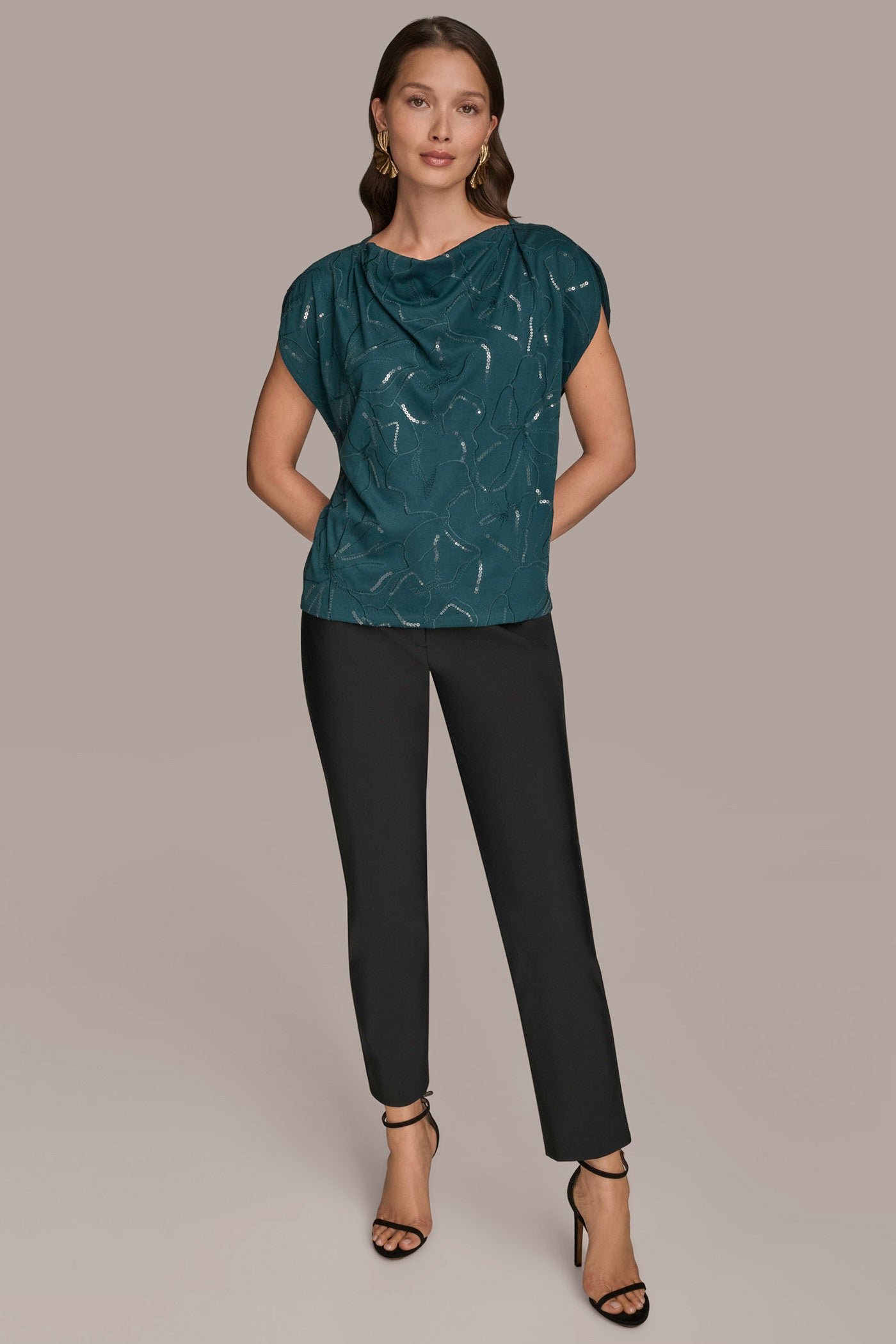 SHORT SLEEVE COWL-NECK SEQUIN TOP VIEW 6 SHORT SLEEVE COWL-NECK SEQUIN TOP VIEW 6