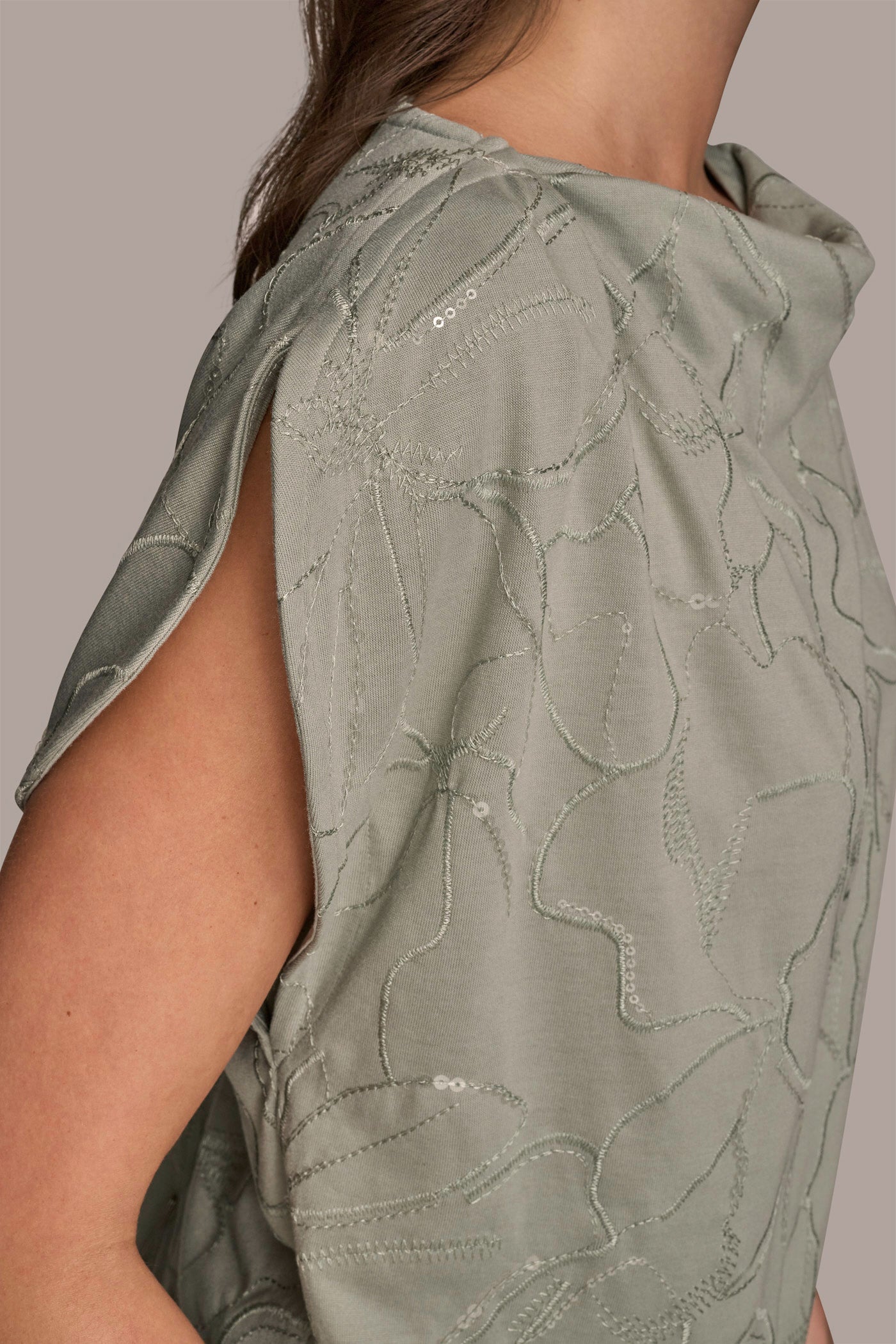 SHORT SLEEVE COWL-NECK SEQUIN TOP VIEW 4 SHORT SLEEVE COWL-NECK SEQUIN TOP VIEW 4