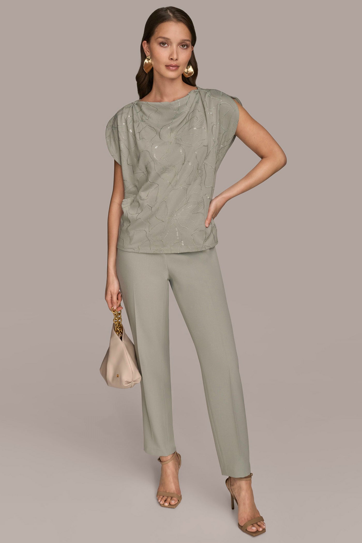 SHORT SLEEVE COWL-NECK SEQUIN TOP VIEW 6 SHORT SLEEVE COWL-NECK SEQUIN TOP VIEW 6