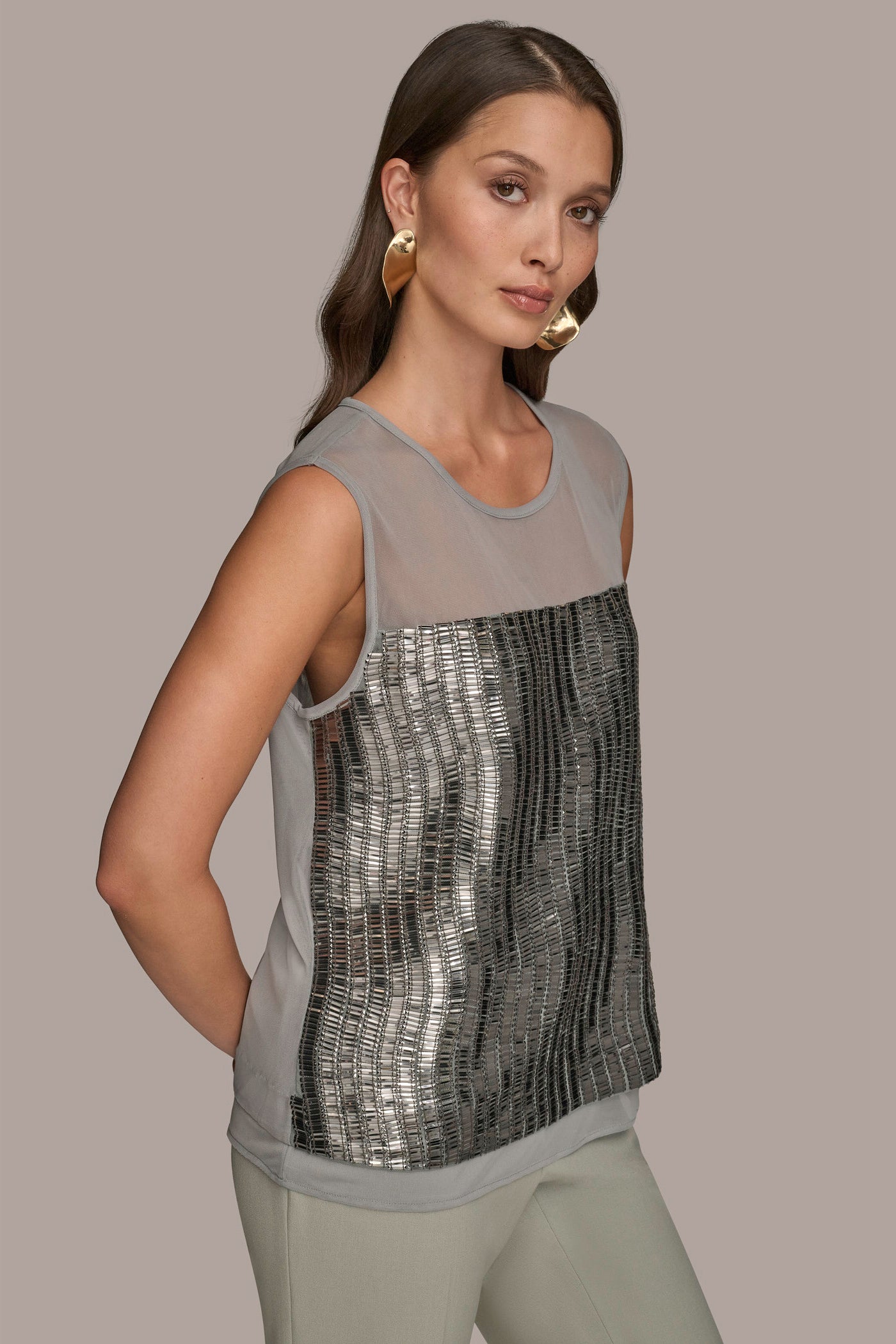SLEEVELESS CREW-NECK SEQUIN BLOUSE VIEW 3 | Sale Tops and Sweaters SLEEVELESS CREW-NECK SEQUIN BLOUSE VIEW 3 | Sale Tops and Sweaters