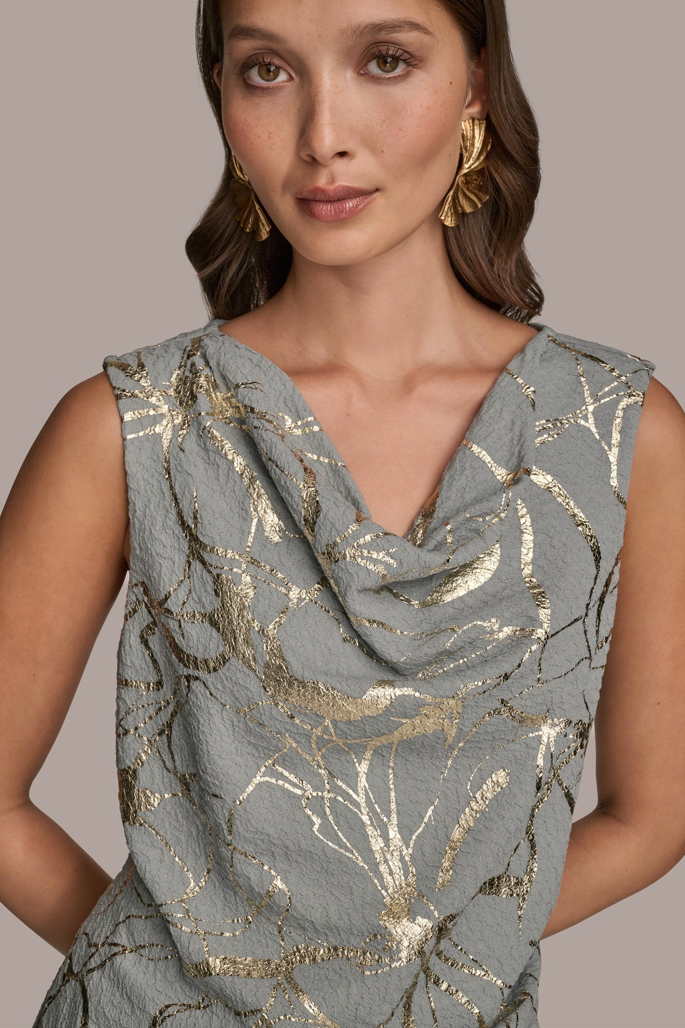 SLEEVELESS COWL-NECK METALLIC BLOUSE VIEW 5 SLEEVELESS COWL-NECK METALLIC BLOUSE VIEW 5