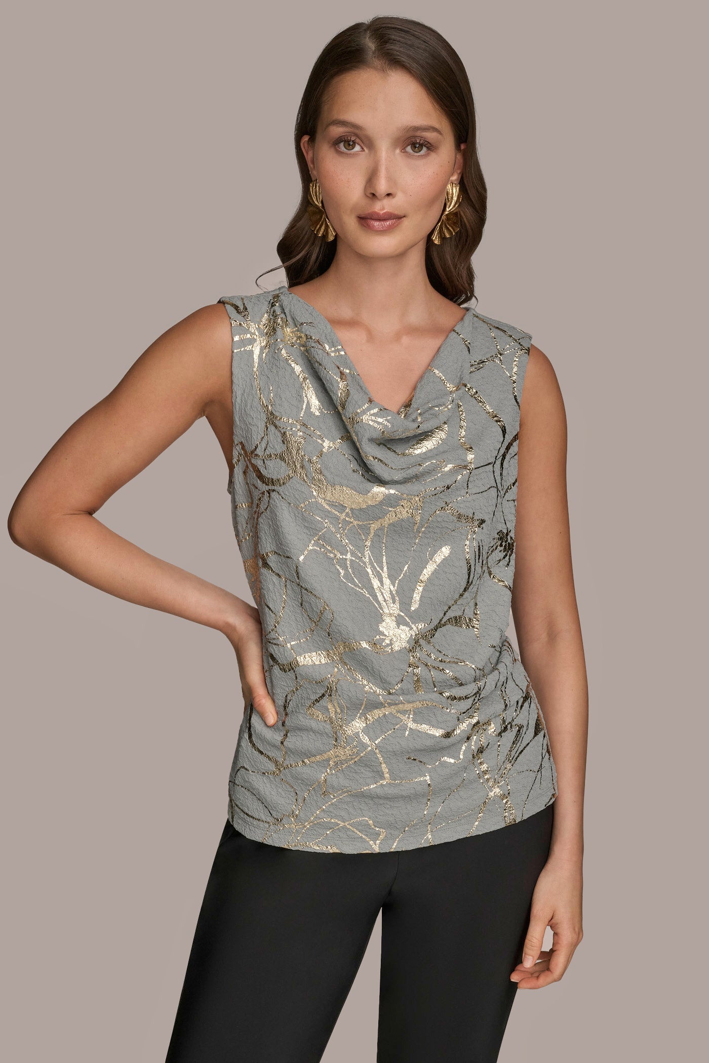 METALLIC MARBLED DRAPED BLOUSE | View 1 | Tops & Sweaters METALLIC MARBLED DRAPED BLOUSE | View 1 | Tops & Sweaters