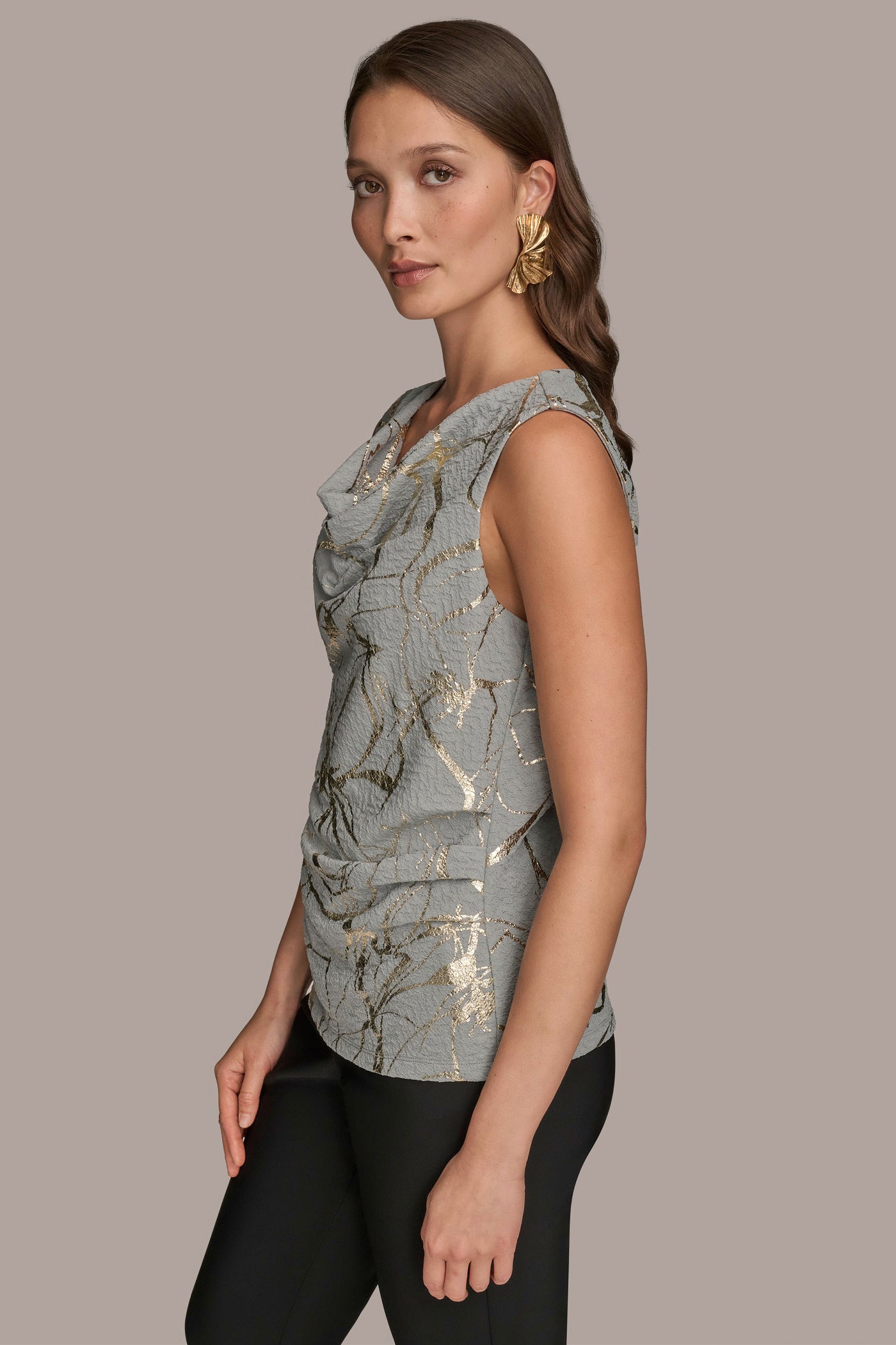 SLEEVELESS COWL-NECK METALLIC BLOUSE VIEW 3 SLEEVELESS COWL-NECK METALLIC BLOUSE VIEW 3