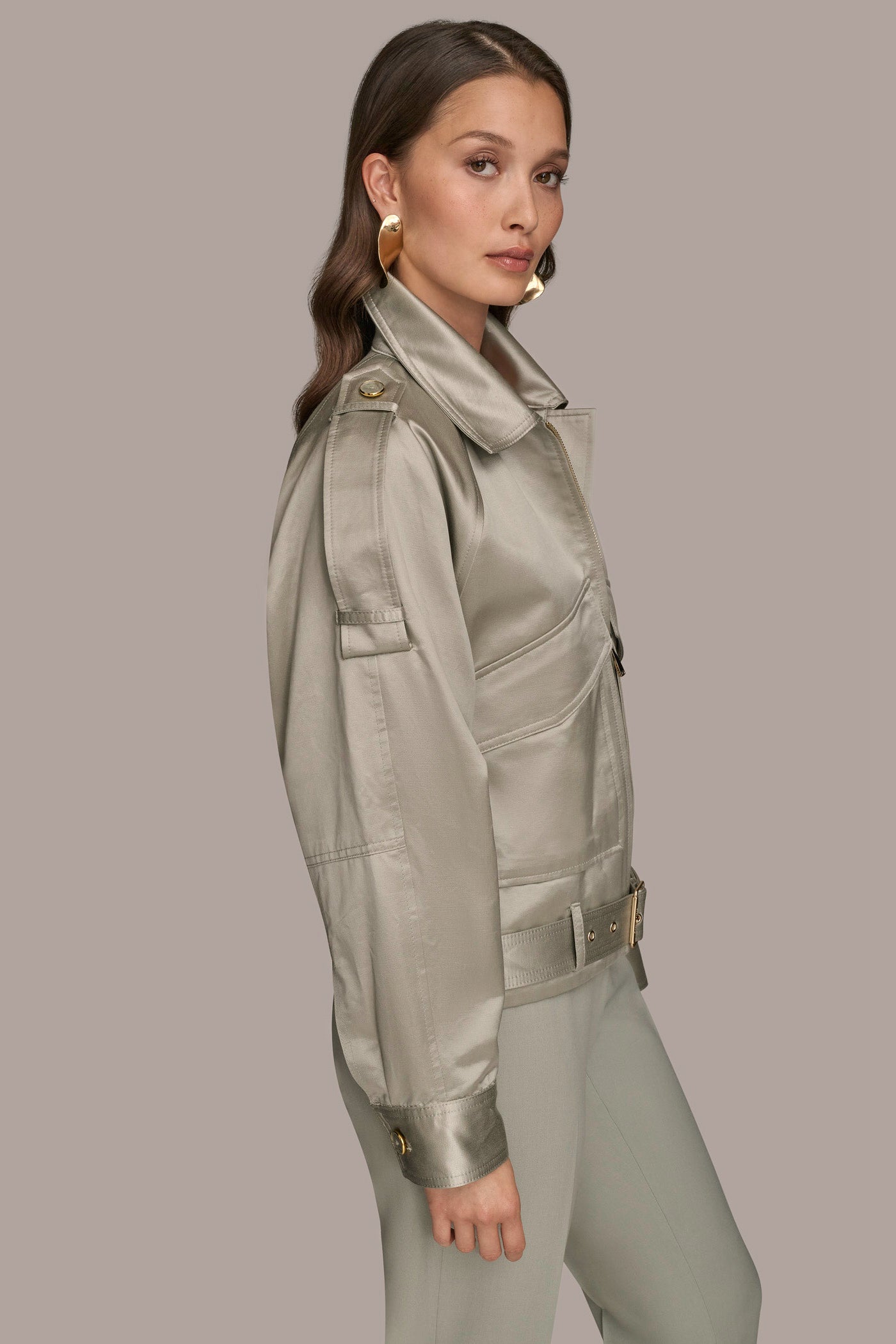 BELTED SATIN BIKER JACKET VIEW 3 | Coats & Jackets BELTED SATIN BIKER JACKET VIEW 3 | Coats & Jackets