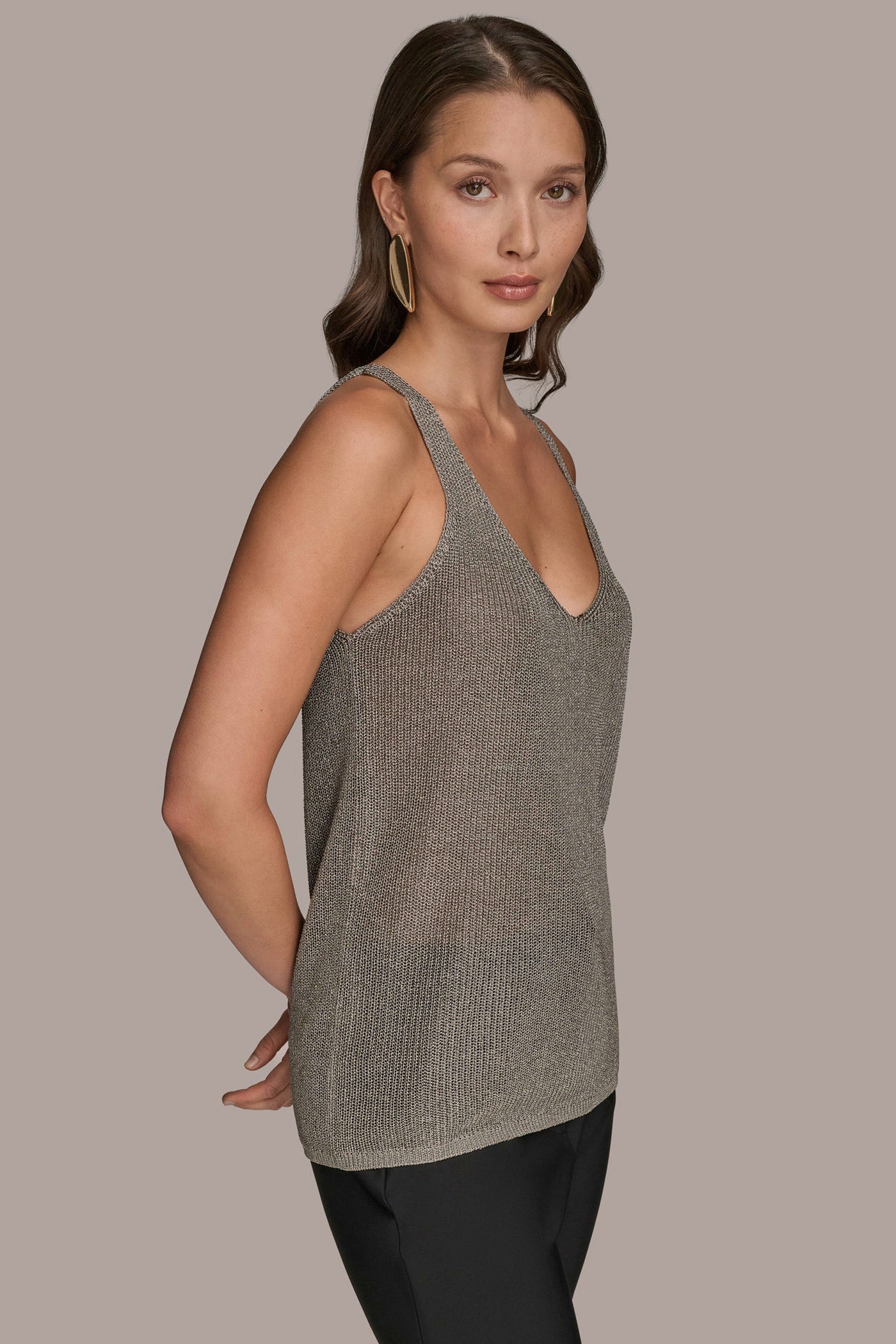 V-NECK METALLIC SWEATER SHELL VIEW 3 | New clothing V-NECK METALLIC SWEATER SHELL VIEW 3 | New clothing