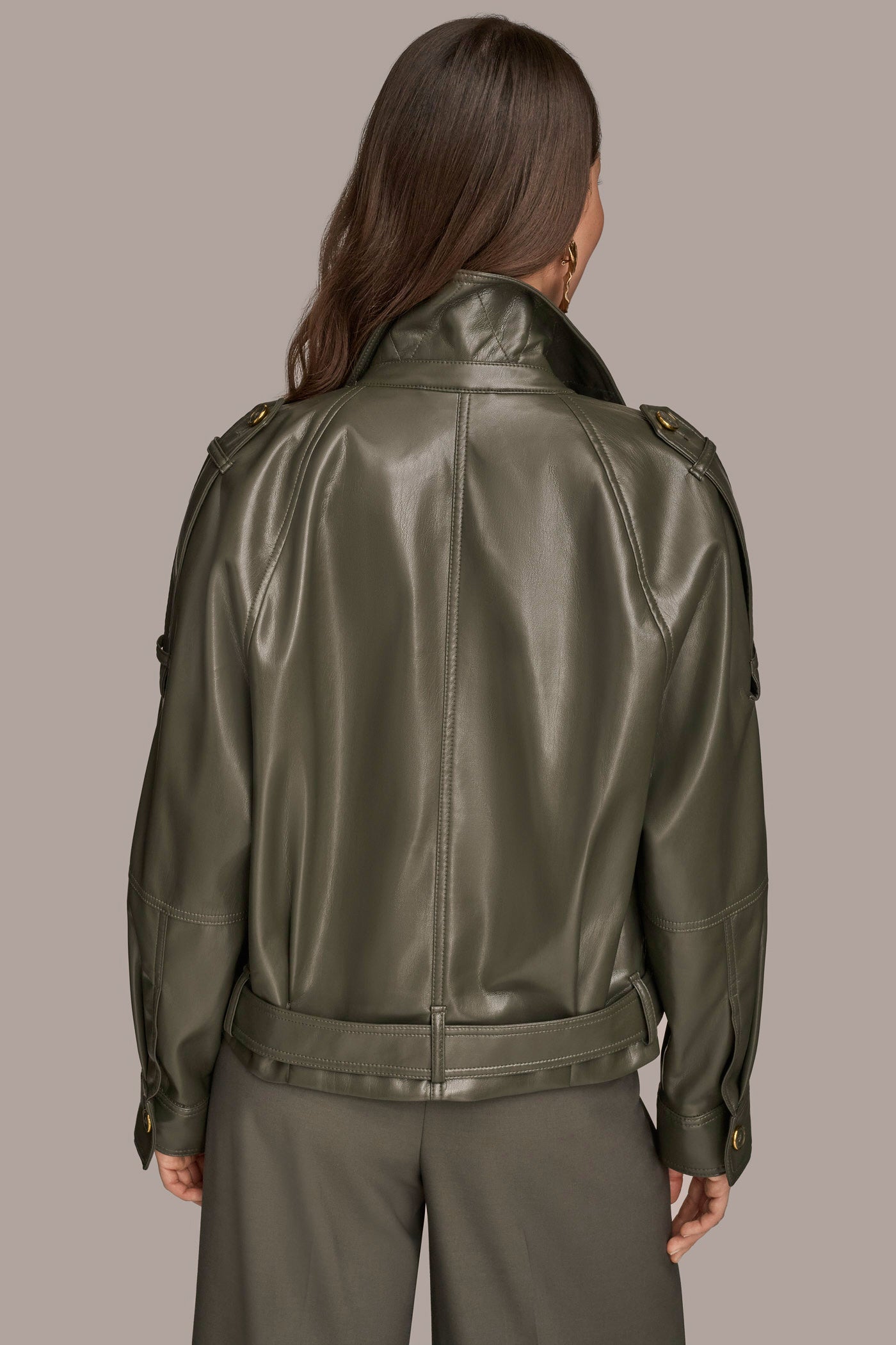BELTED FAUX LEATHER BIKER JACKET VIEW 2 BELTED FAUX LEATHER BIKER JACKET VIEW 2