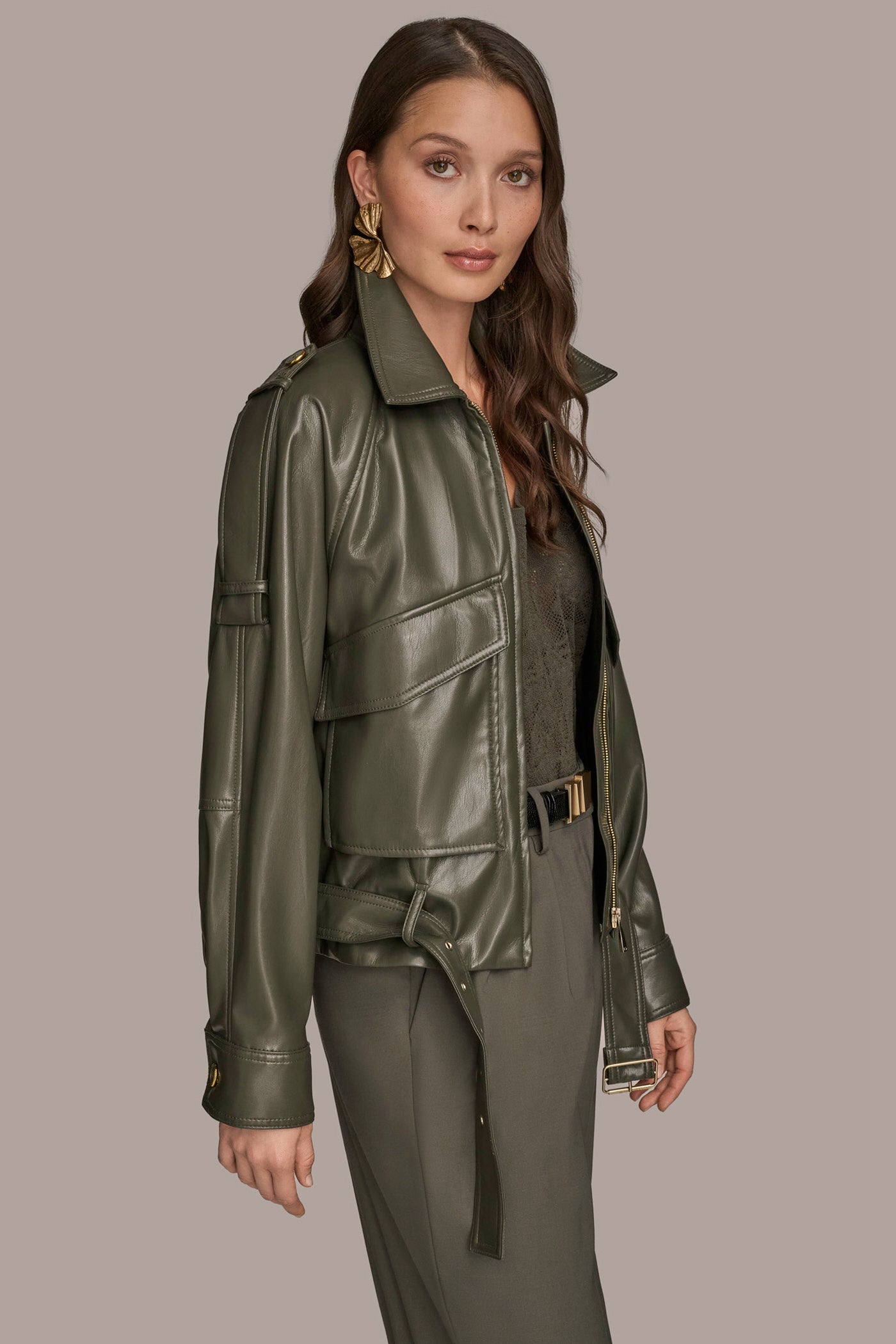 BELTED FAUX LEATHER BIKER JACKET VIEW 3 | Clothing BELTED FAUX LEATHER BIKER JACKET VIEW 3 | Clothing